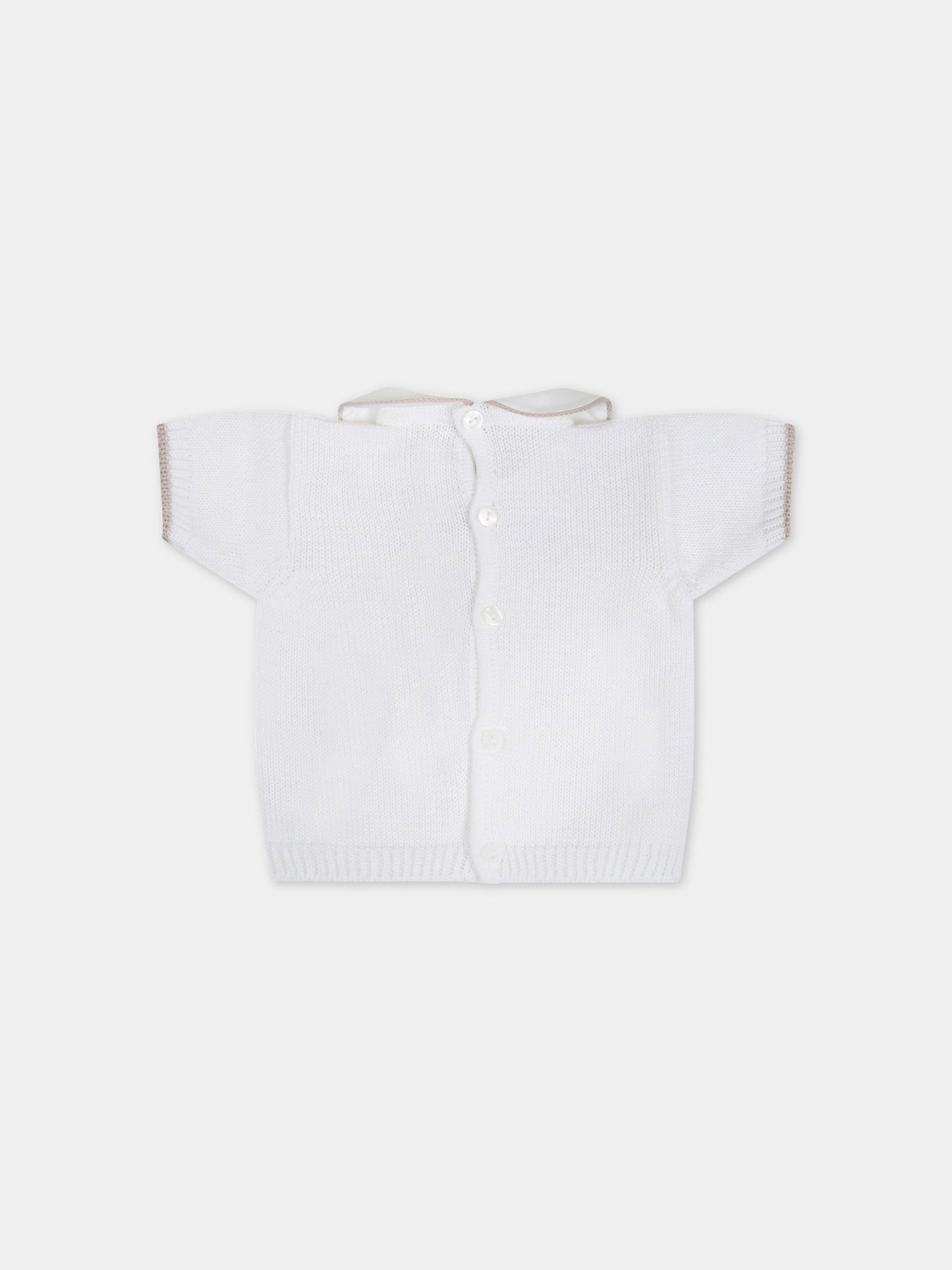 Maglia bianca per neonato con pois beige,Little Bear,2010 BIANCO/CORDA