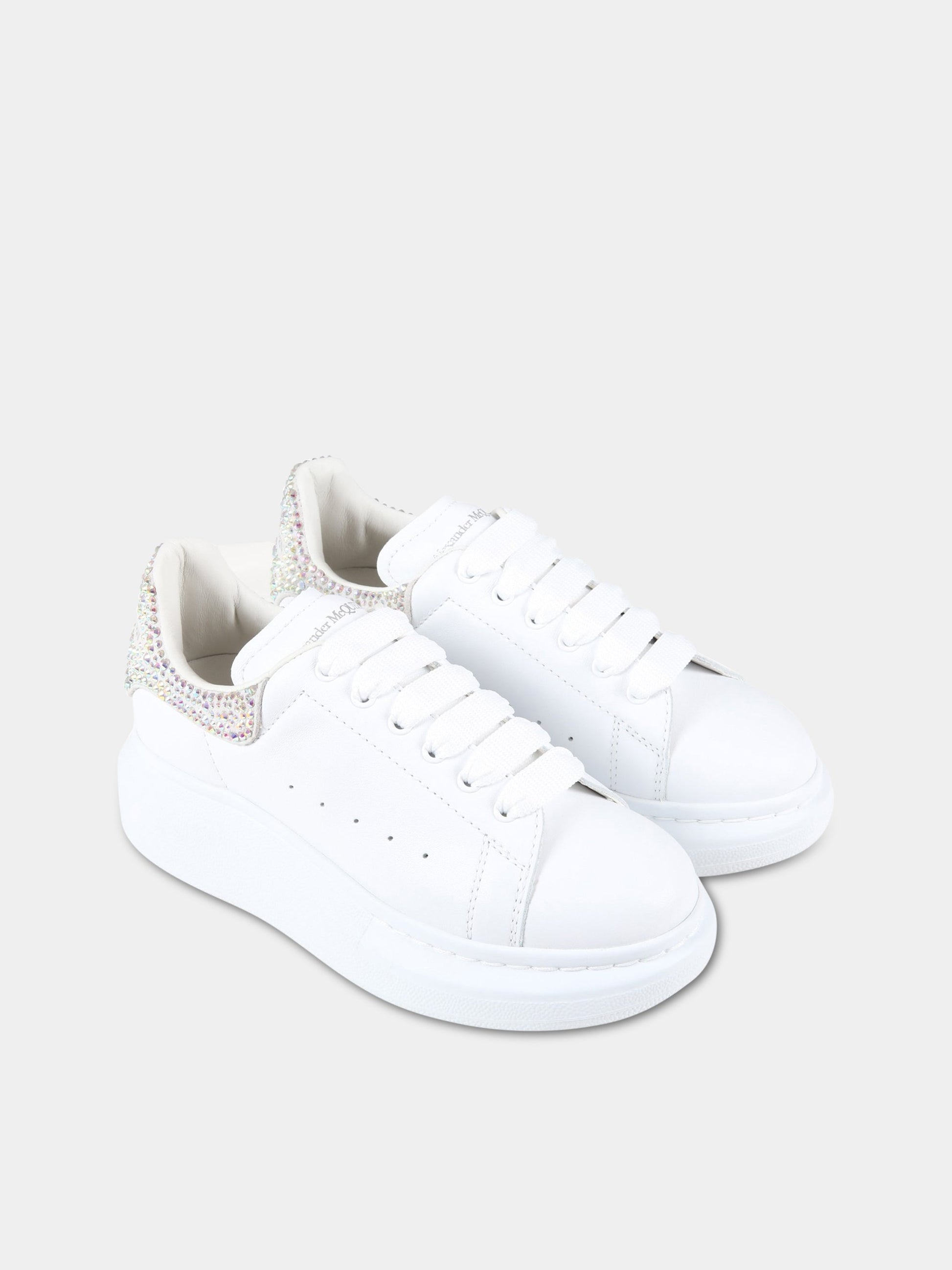 Sneakers bianche per bambina con swarovski,Alexander Mc Queen,667304 WIAH2 9069
