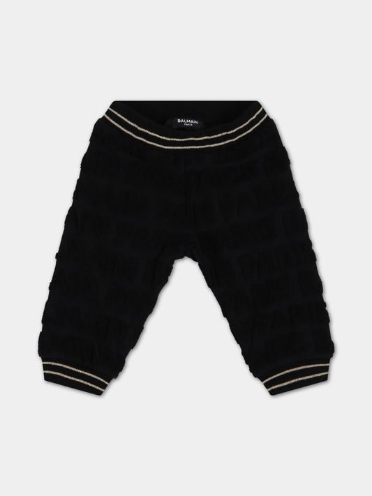 Pantaloni neri per neonati con logo in rilevo,Balmain Kids,6P6B60 V0022 930