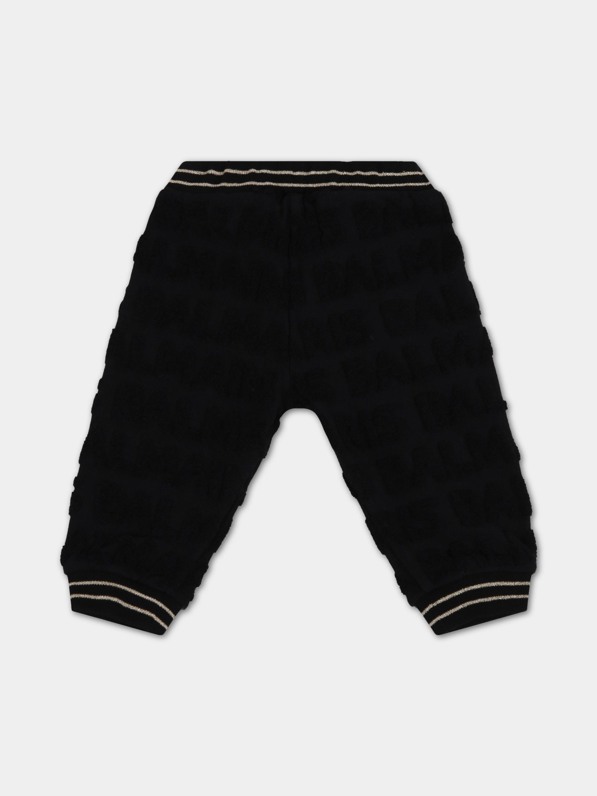 Pantaloni neri per neonati con logo in rilevo,Balmain Kids,6P6B60 V0022 930