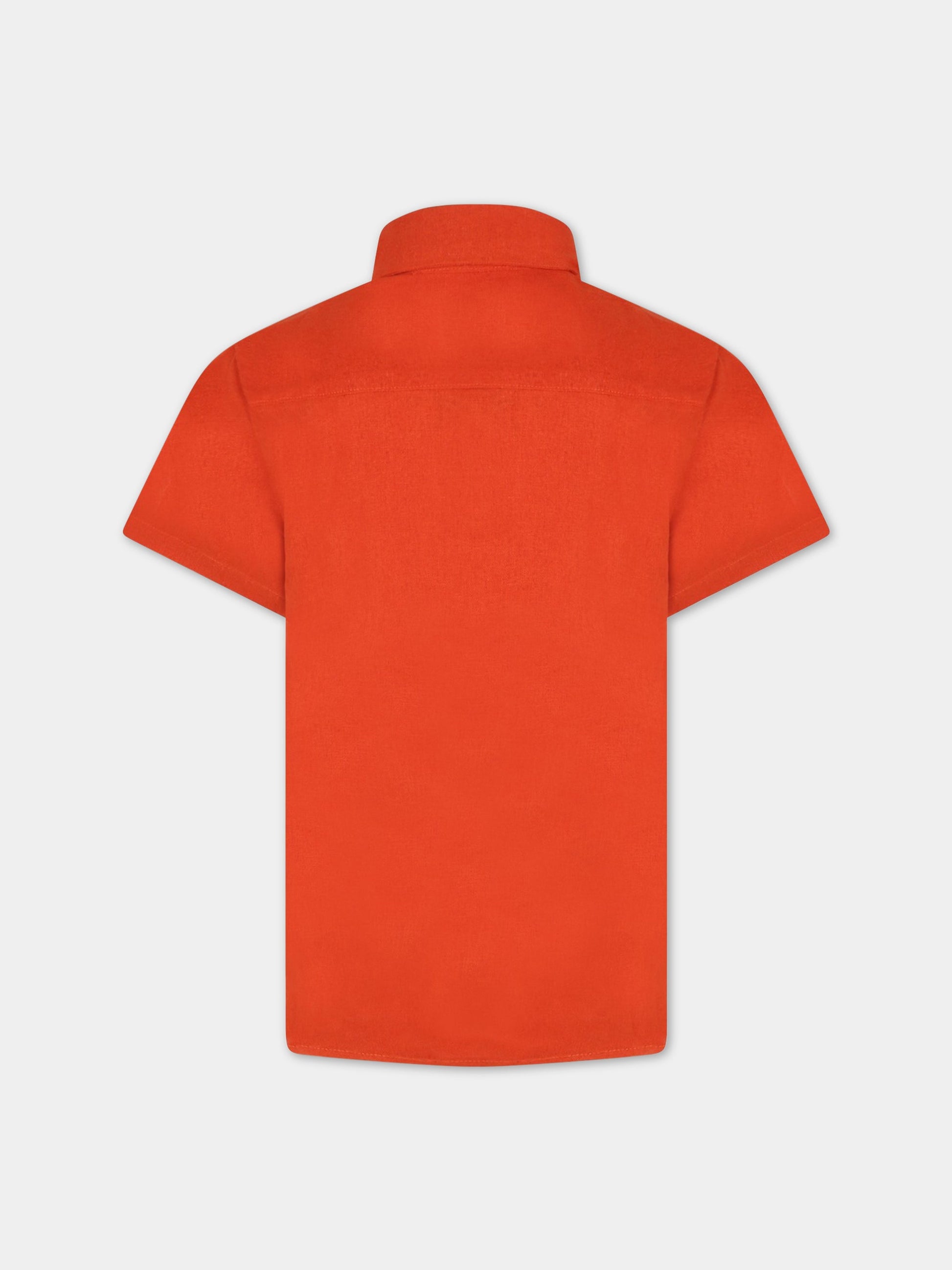 Camicia arancione per bambini con mongolfiera,Mood-one,CAMICIA IN LINO MONGOLFIERA+NUVOLE