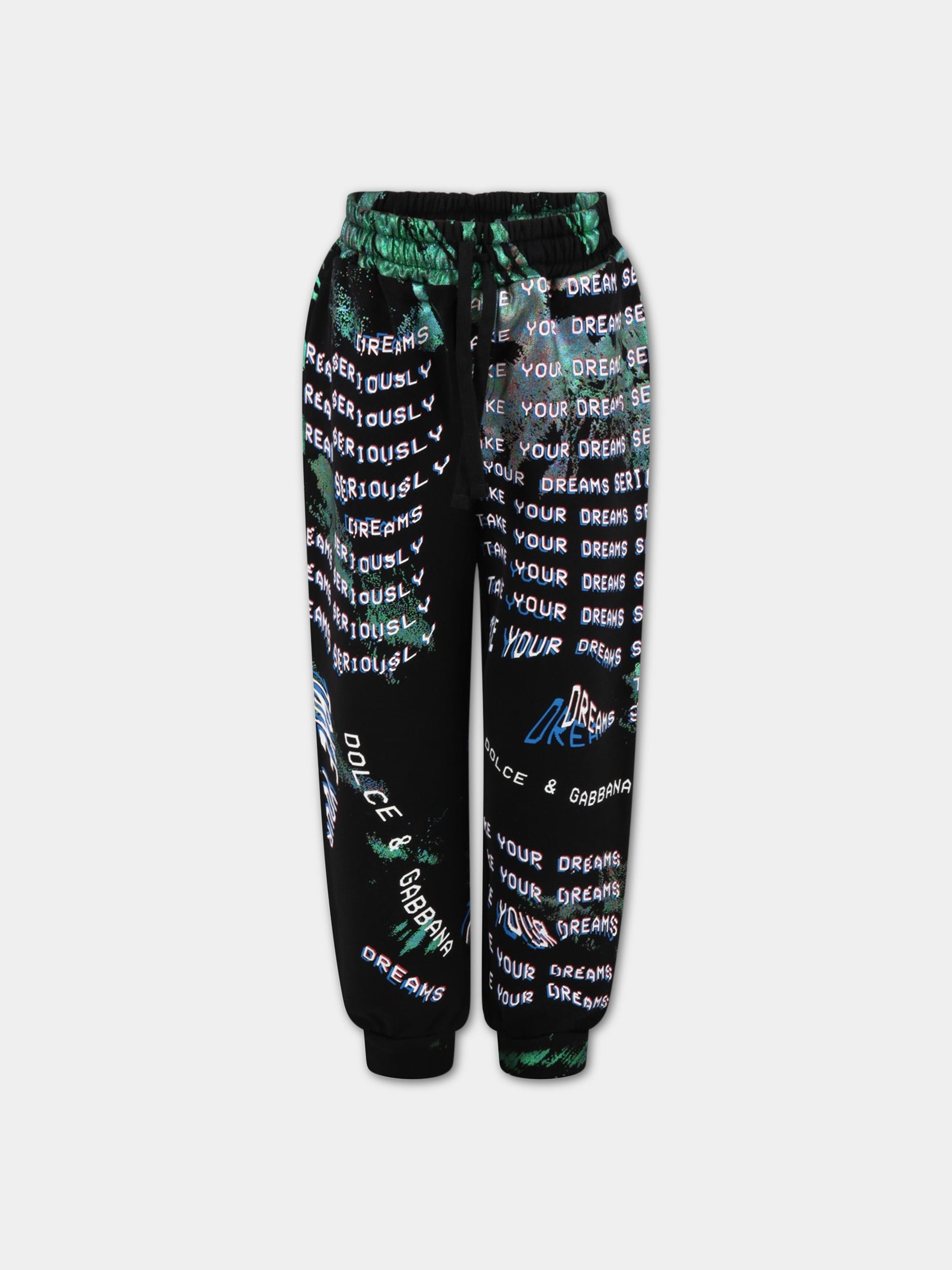 Pantalone nero da tuta per bambini con logo bianco,Dolce & Gabbana Kids,L4JPDZ G7BMH N0000