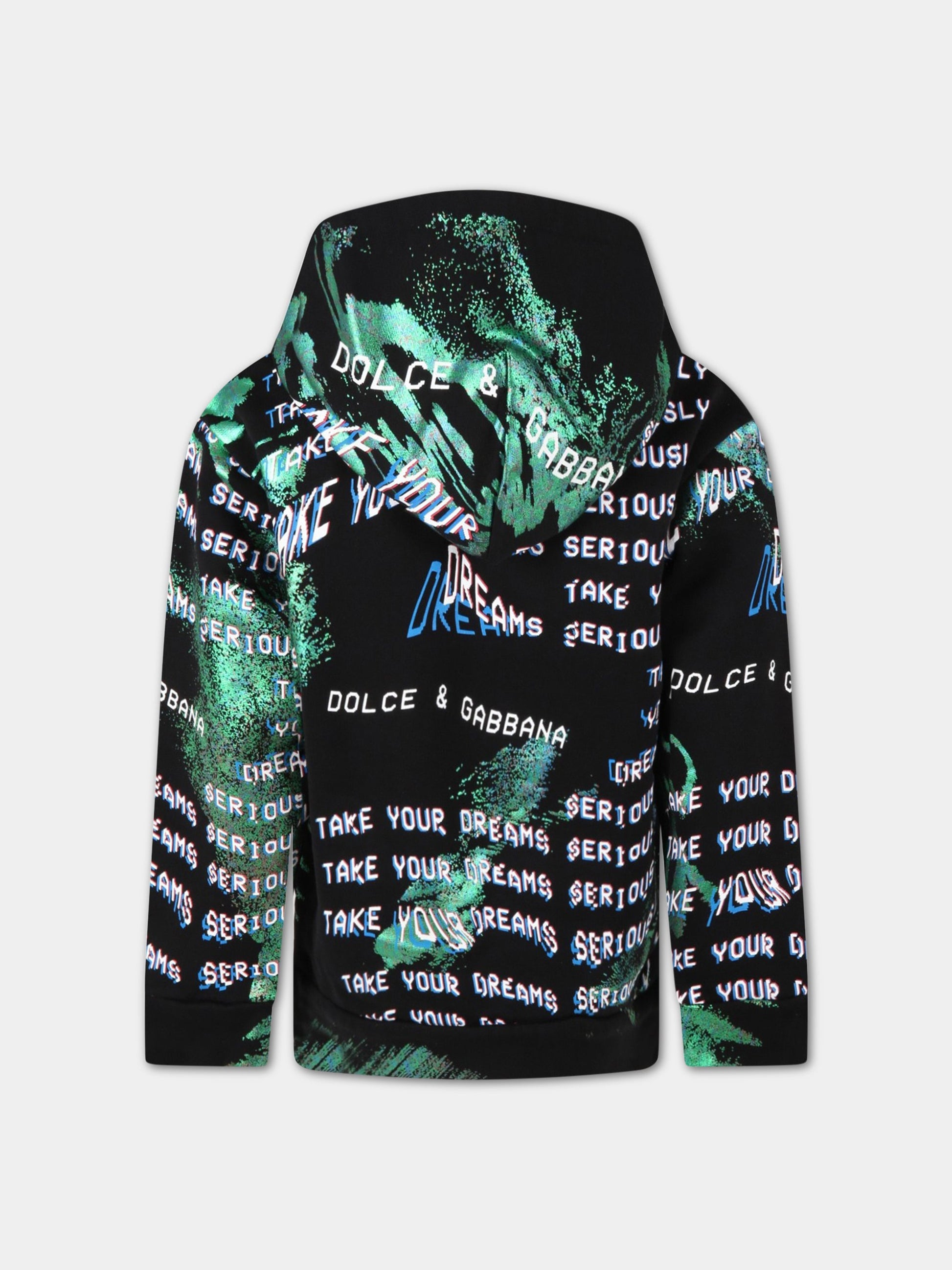 Felpa nera per bambino con scritta e logo bianco,Dolce & Gabbana Kids,L4JWBY G7BMH N0000