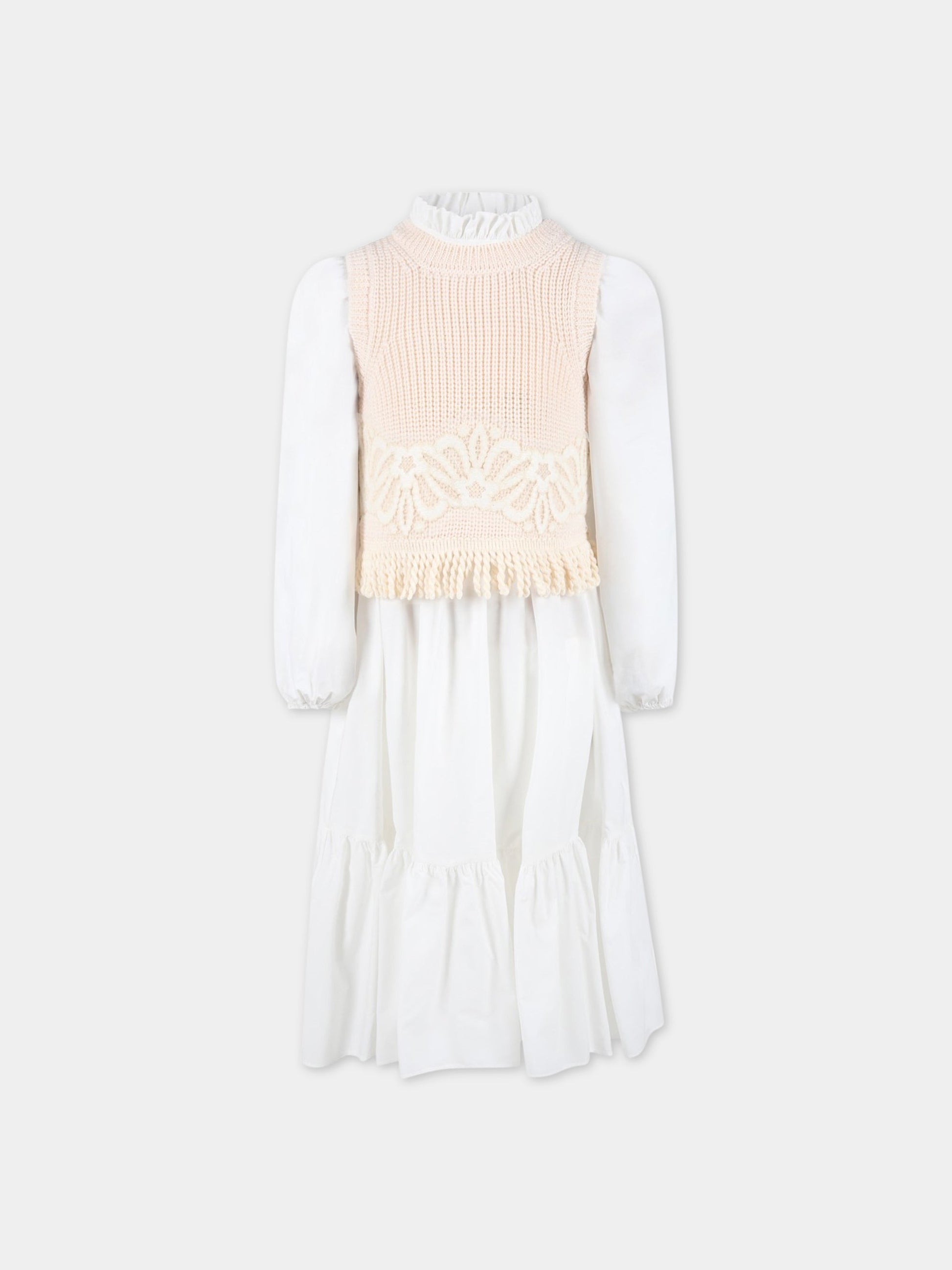 Vestito bianco per bambina,Ermanno Scervino Junior,ESFAB030 CA199 YS001 0000