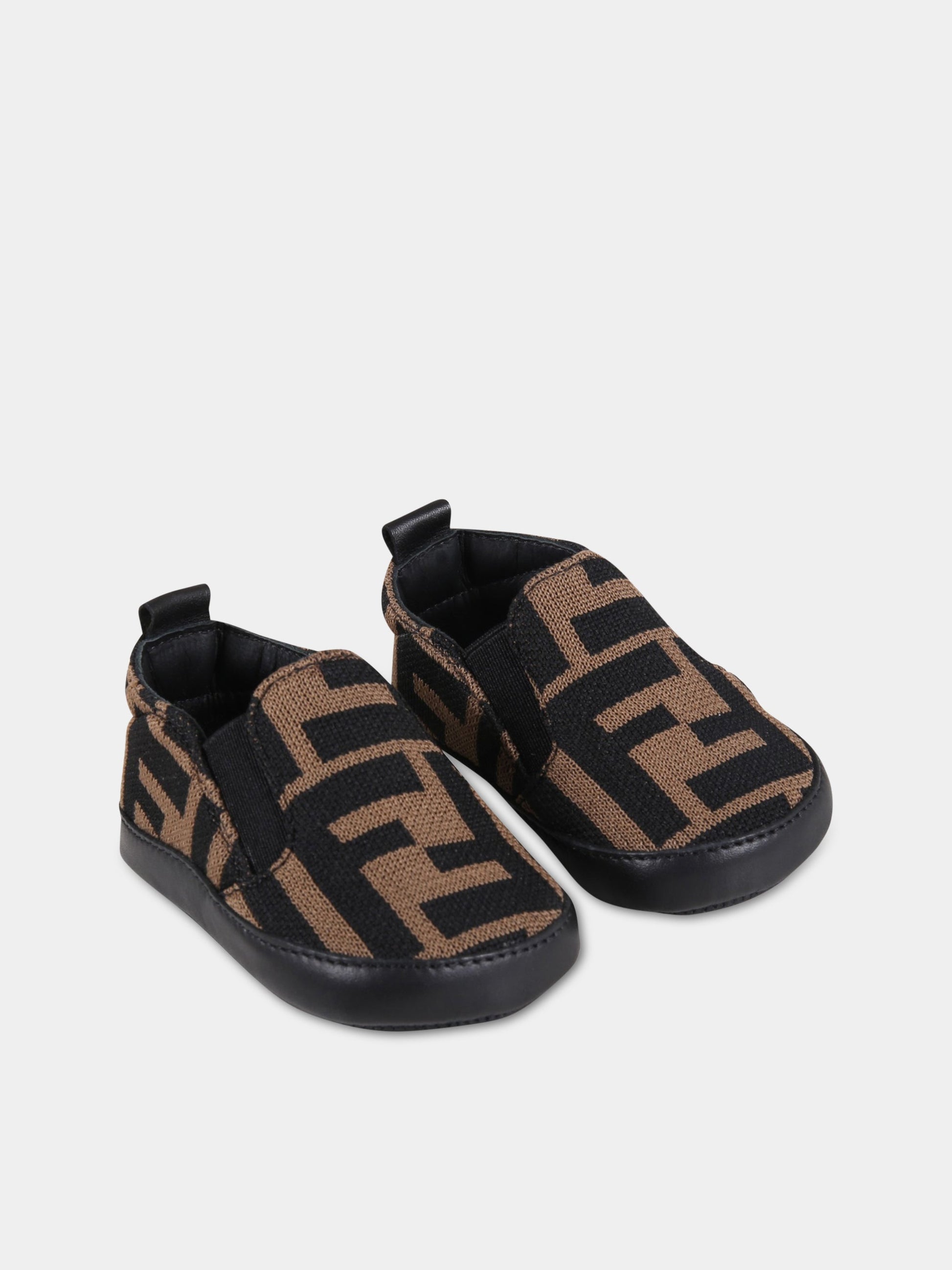 Sneakers marroni per neonati con doppie FF,Fendi Kids,BMR087 A6A6 F0E0X