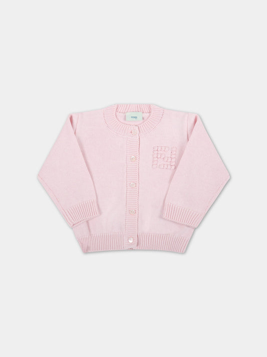 Cardigan rosa per neonata con logo ricamato,Fendi Kids,BUG074 AG1L F0C11