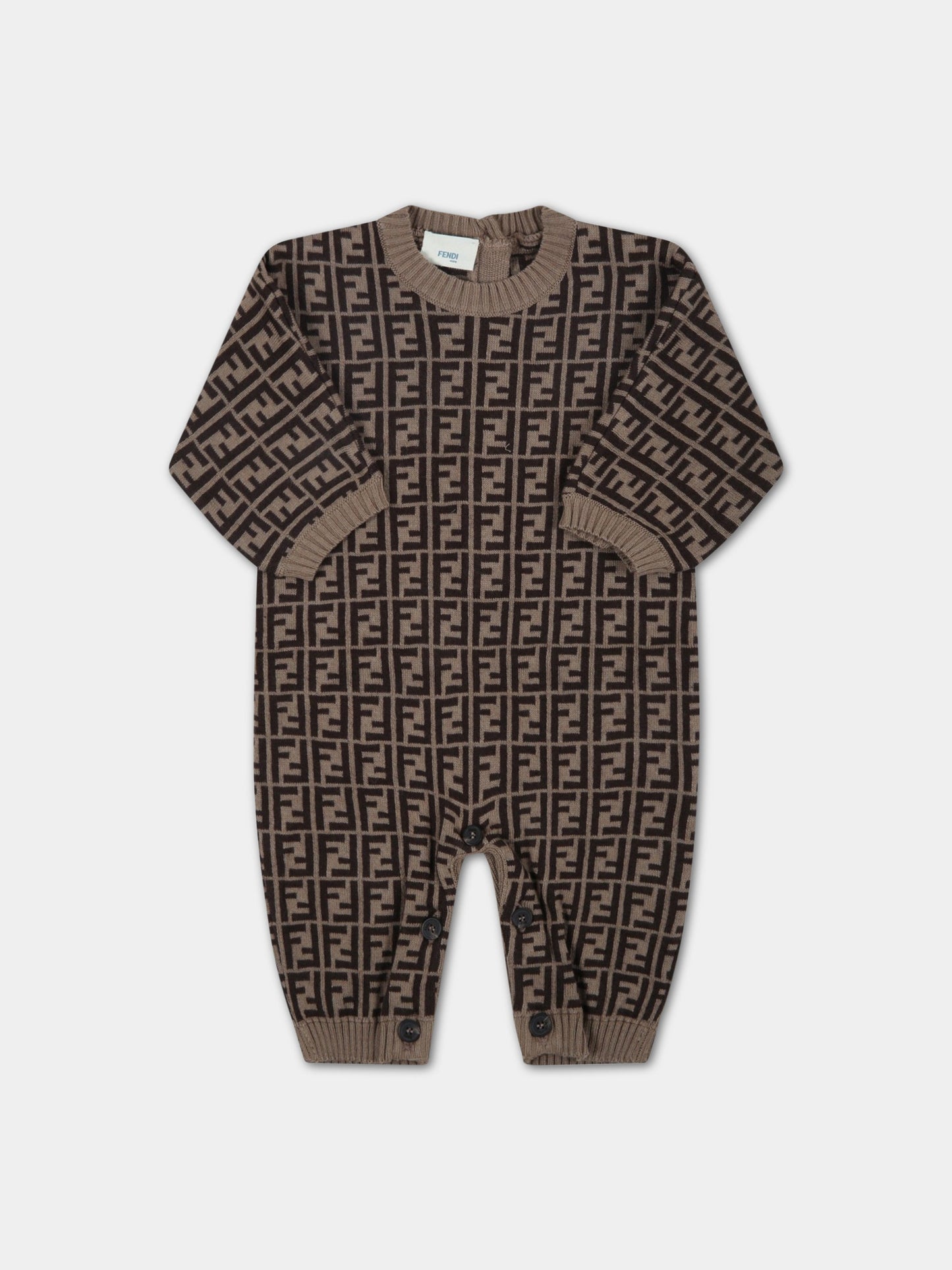 Tutina beige per neonati con doppie FF,Fendi Kids,BUL048 A3TE F0LMJ