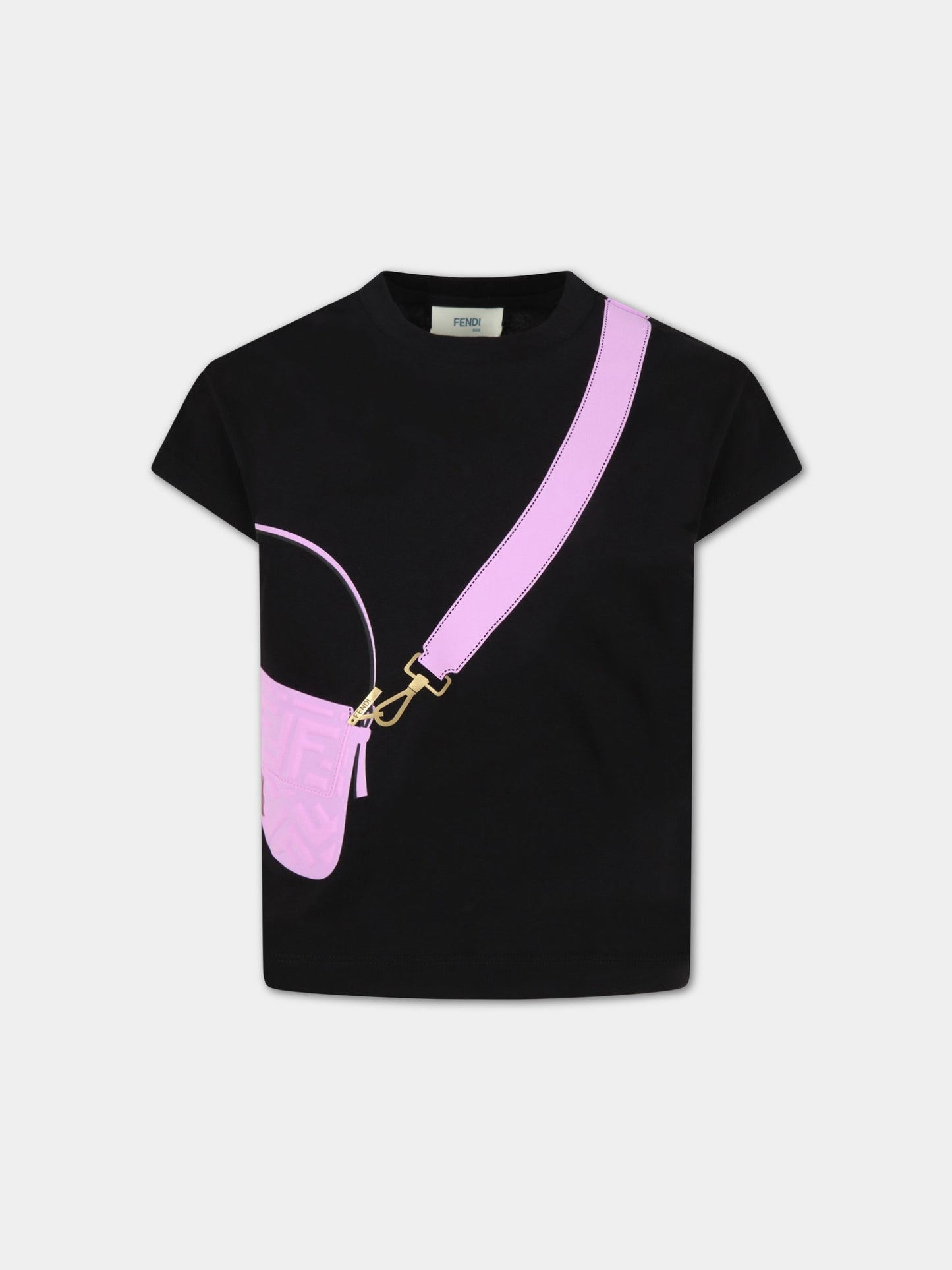 T-shirt nera per bambina con borsa viola,Fendi Kids,JFI242 7AJ F1063