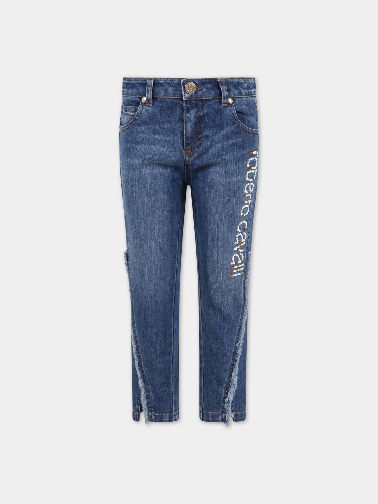 Jeans celeste per bambina con logo,Roberto Cavalli Kids,MJJ201 DS029 04803