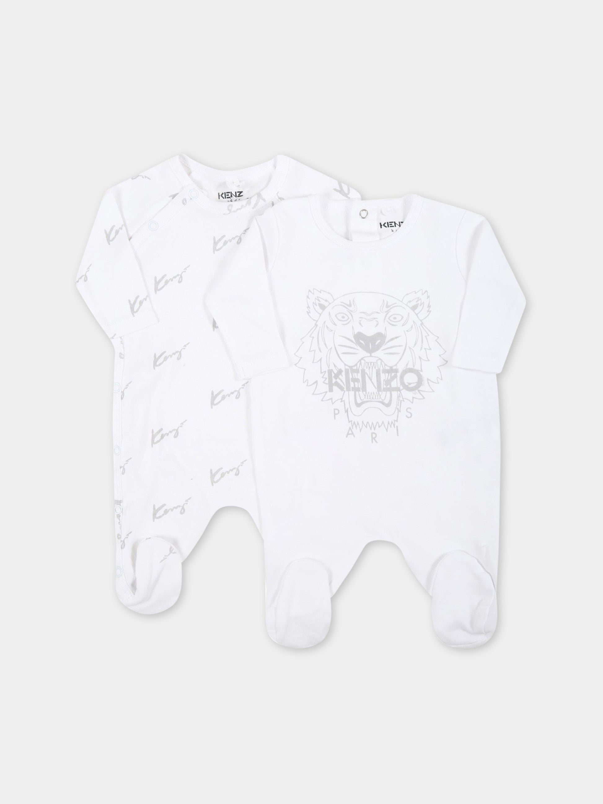 Set bianco per neonati con tigre e loghi,Kenzo Kids,K90021 103