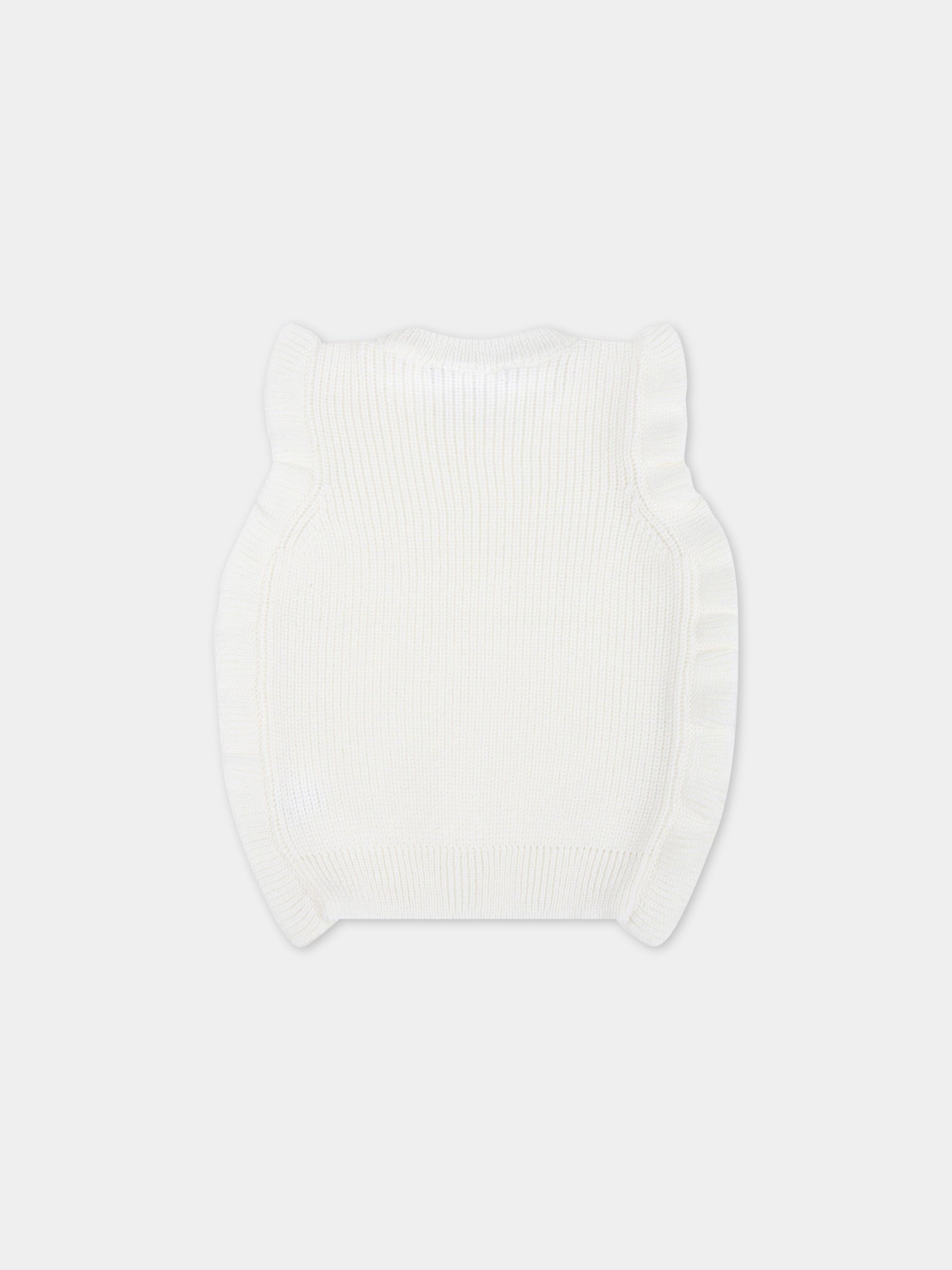 Gilet avorio per neonata con rouche,Little Bear,3165 LATTE