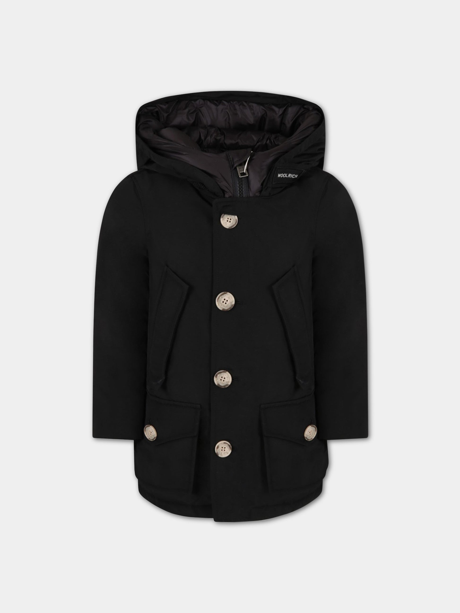 Piumino nero per bambino con logo,Woolrich Kids,CFWKOU0188MRUT0641 BLK