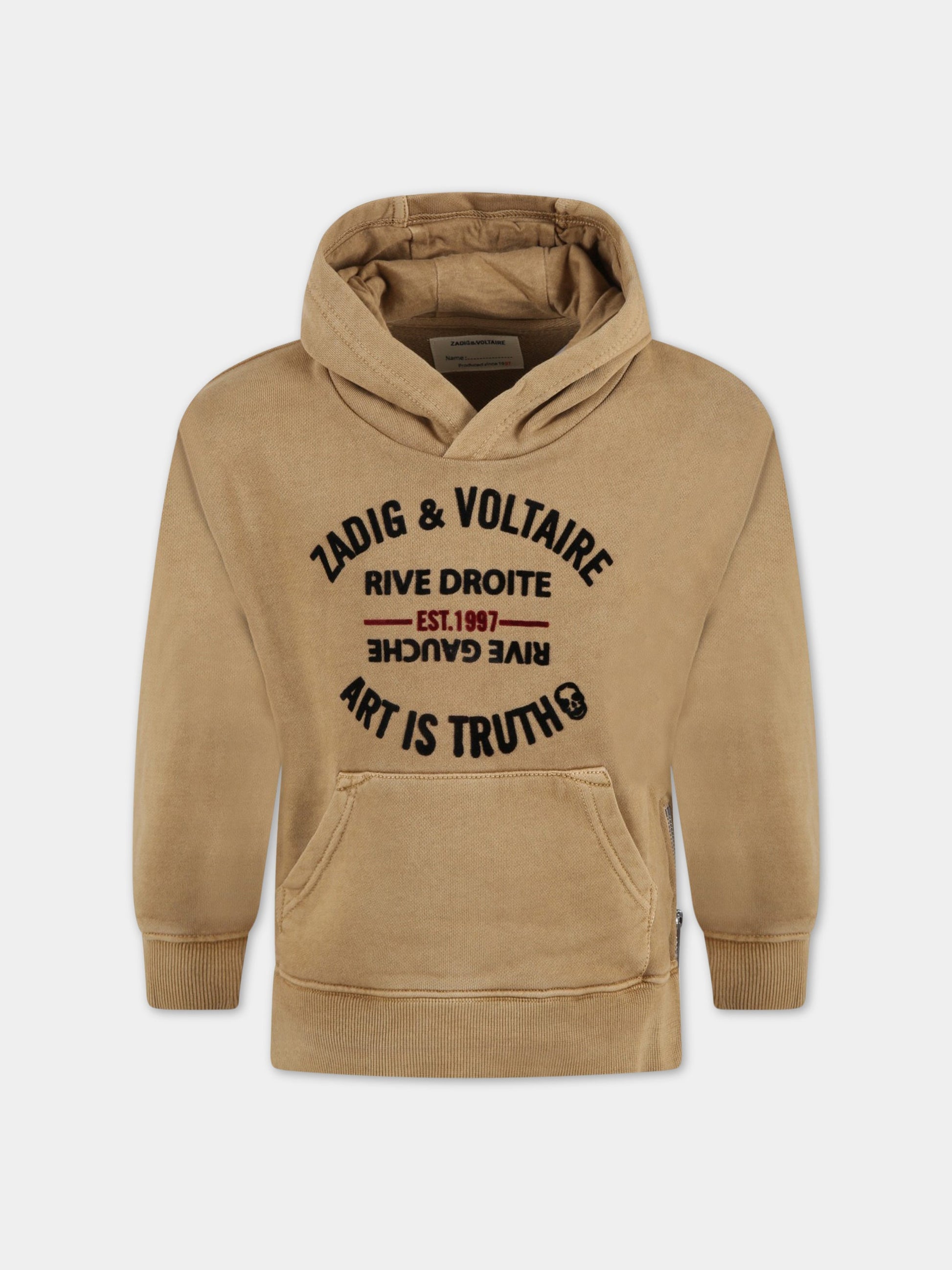 Felpa beige per bambini con logo,Zadig & Voltaire Kids,X25275 260
