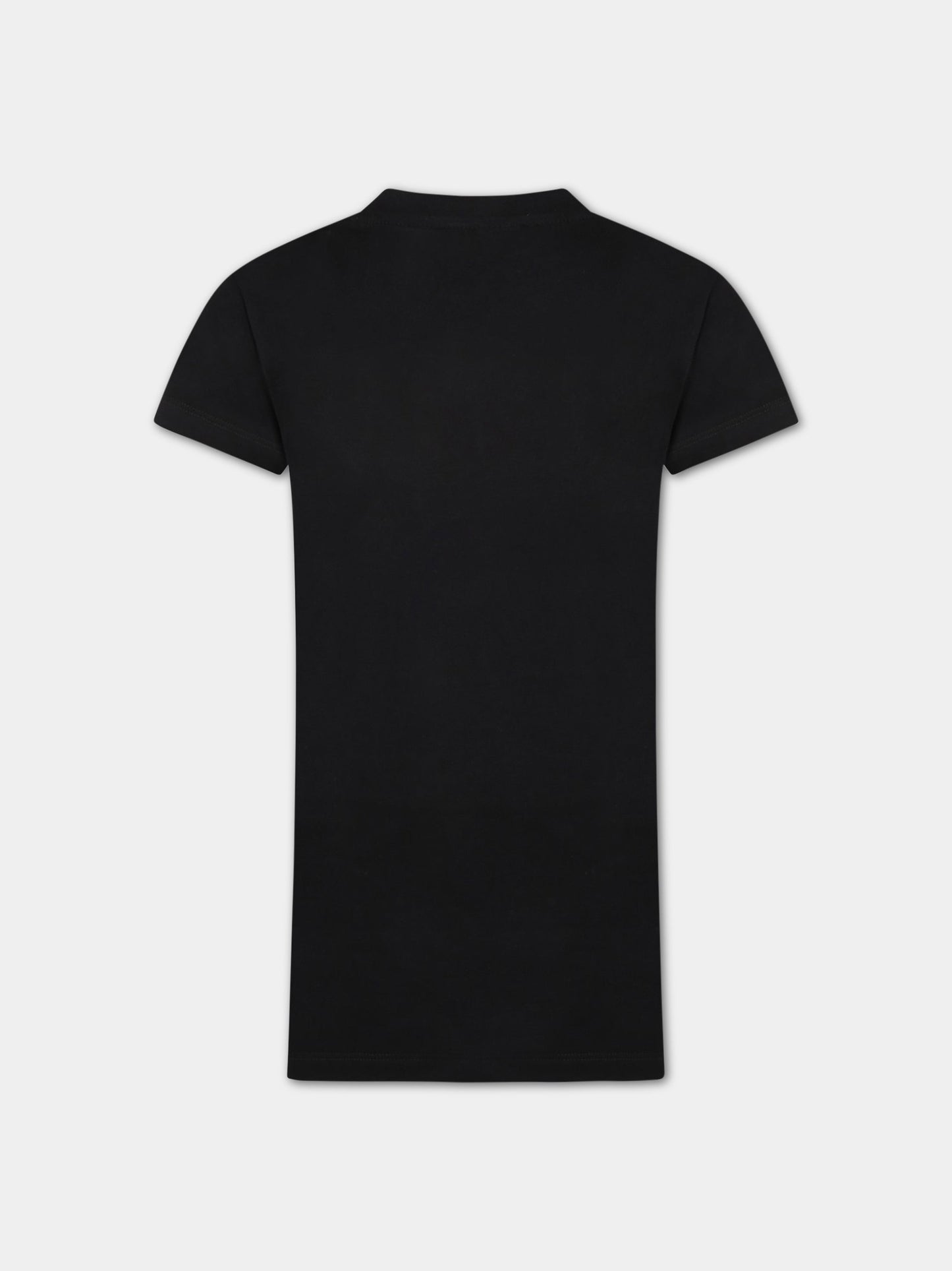 Vestito nero per bambina con logo giallo fluo,Balmain Kids,6Q1091 J0006 930GL