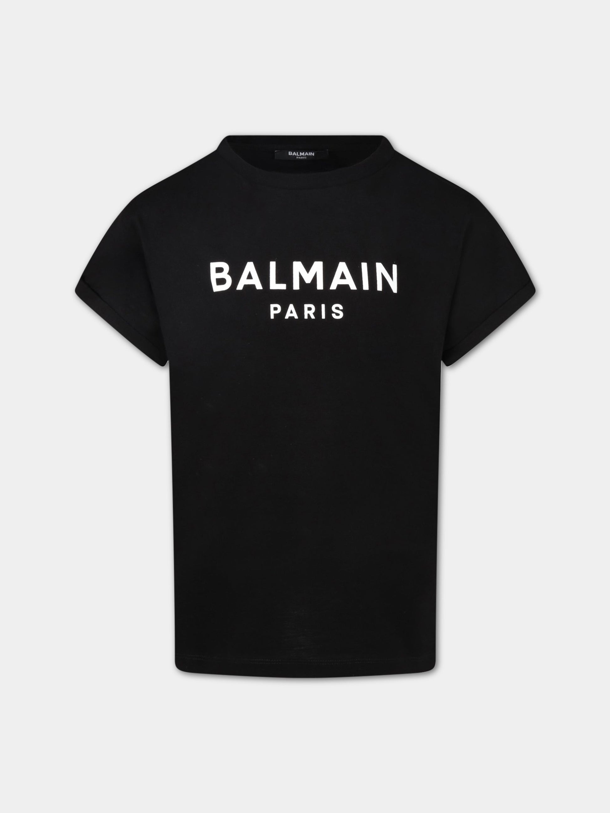 T-shirt nera per bambini con logo,Balmain Kids,6Q8151 Z0082 930BC