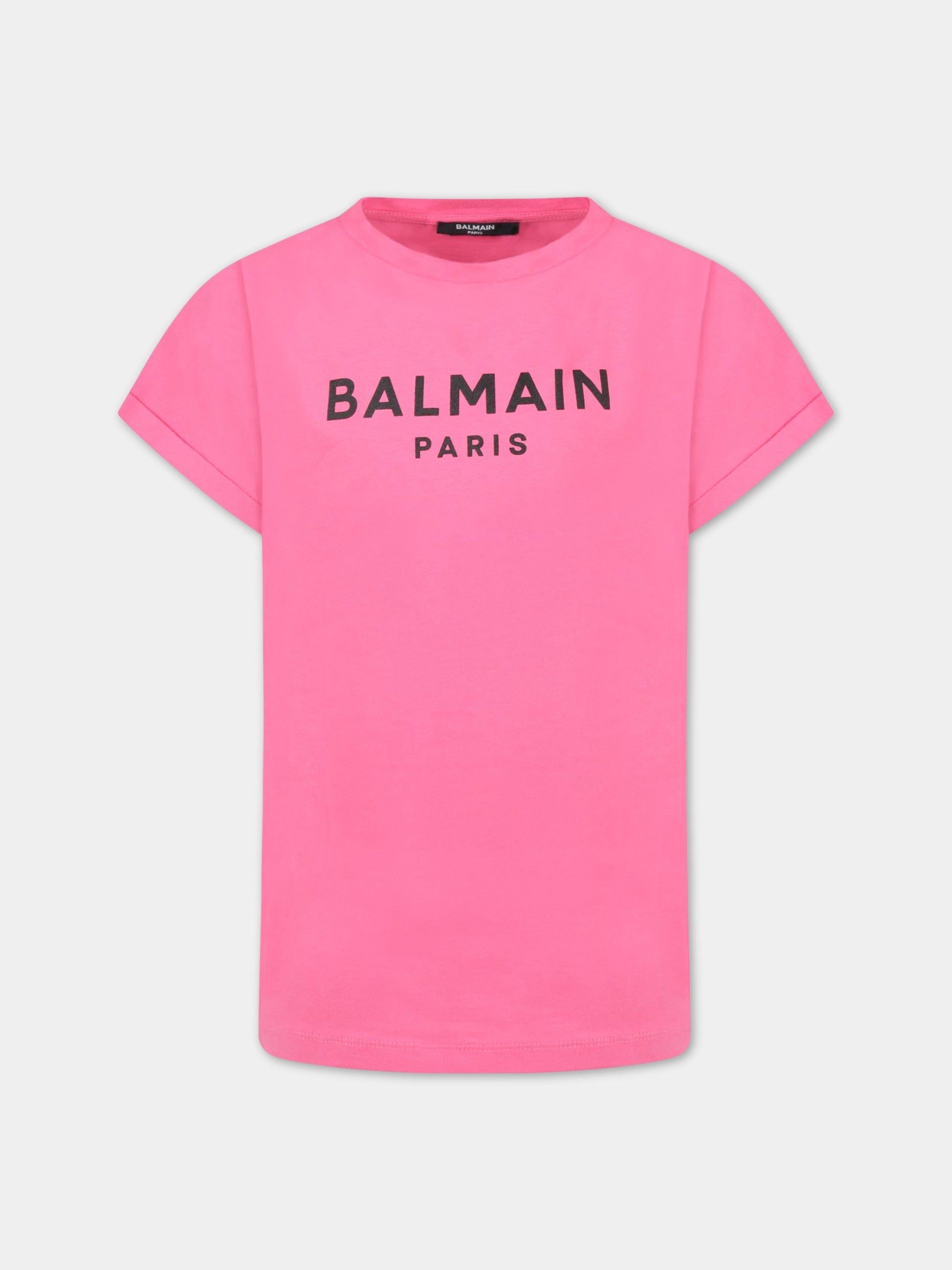 T-shirt fucsia per bambina con logo,Balmain Kids,6Q8151 Z0082 590