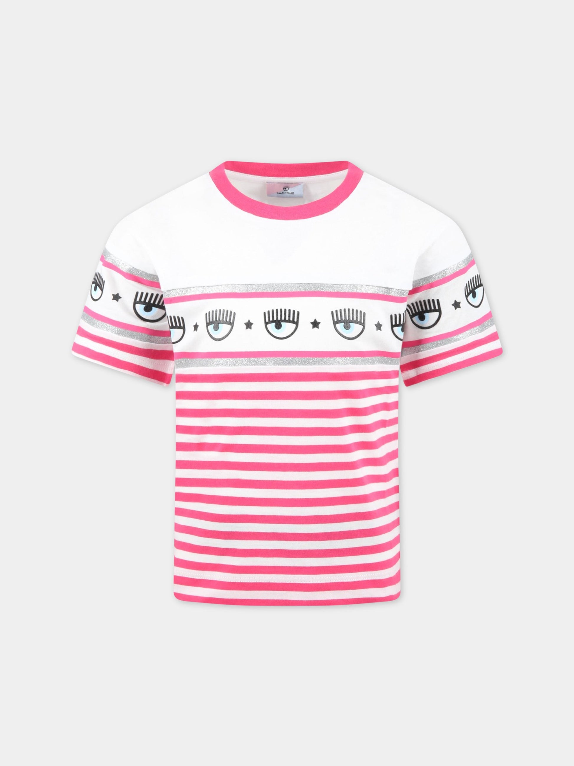T-shirt multicolor per bambina con iconici occhi,Chiara Ferragni Collection,599613 9042 9942