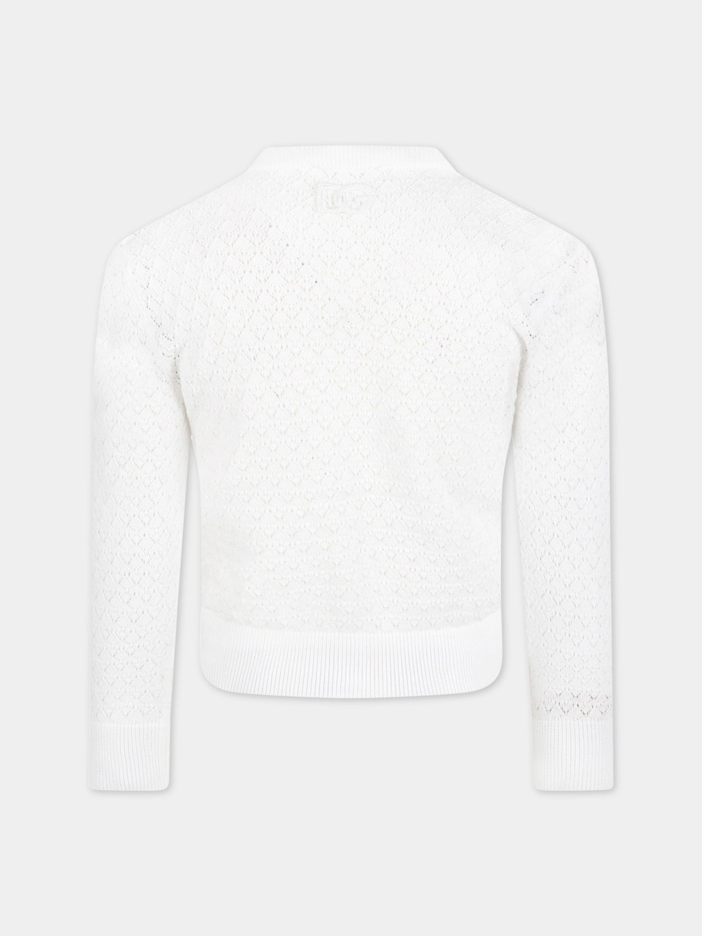 Cardigan bianco per bambina con logo,Dolce & Gabbana Kids,L5KWF8 JACMR W0800