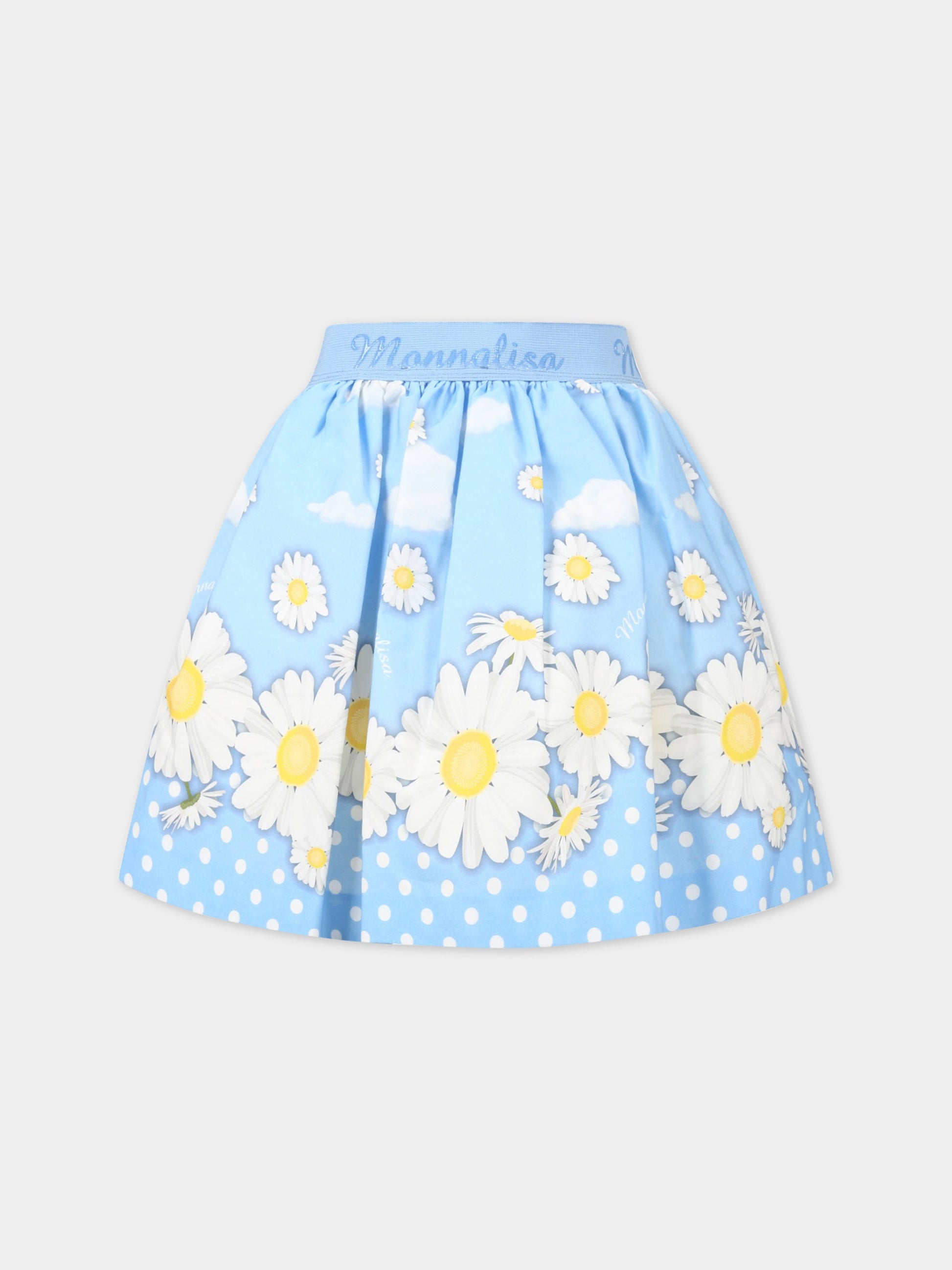 Gonna celeste per bambina con margherite,Monnalisa,119701 9662 0058