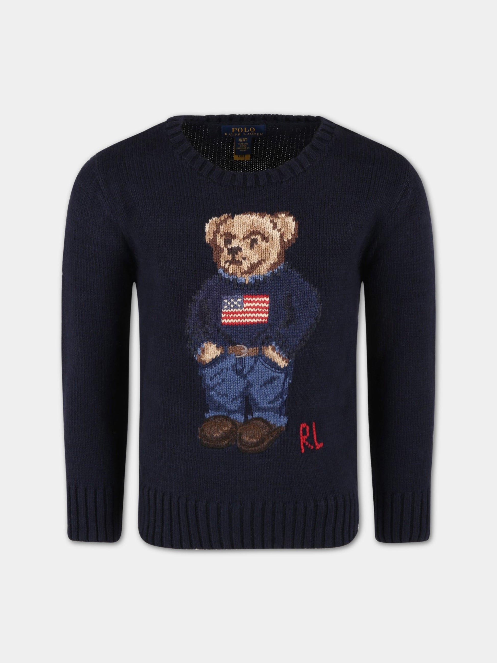 Maglione blu per bambino con orso,Ralph Lauren Kids,668286001