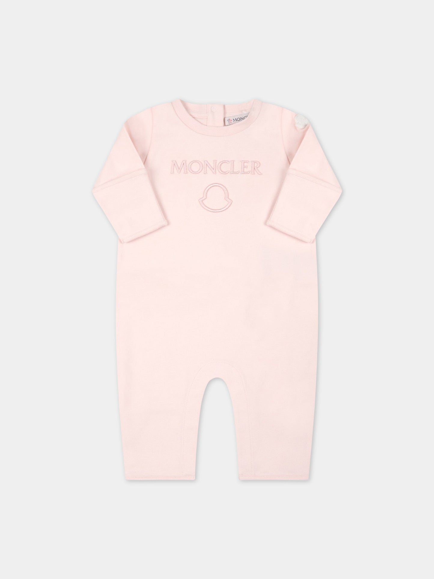 Tutina rosa per neonata con logo rosa ricamato,Moncler Kids,951 8L00005 8392E 529