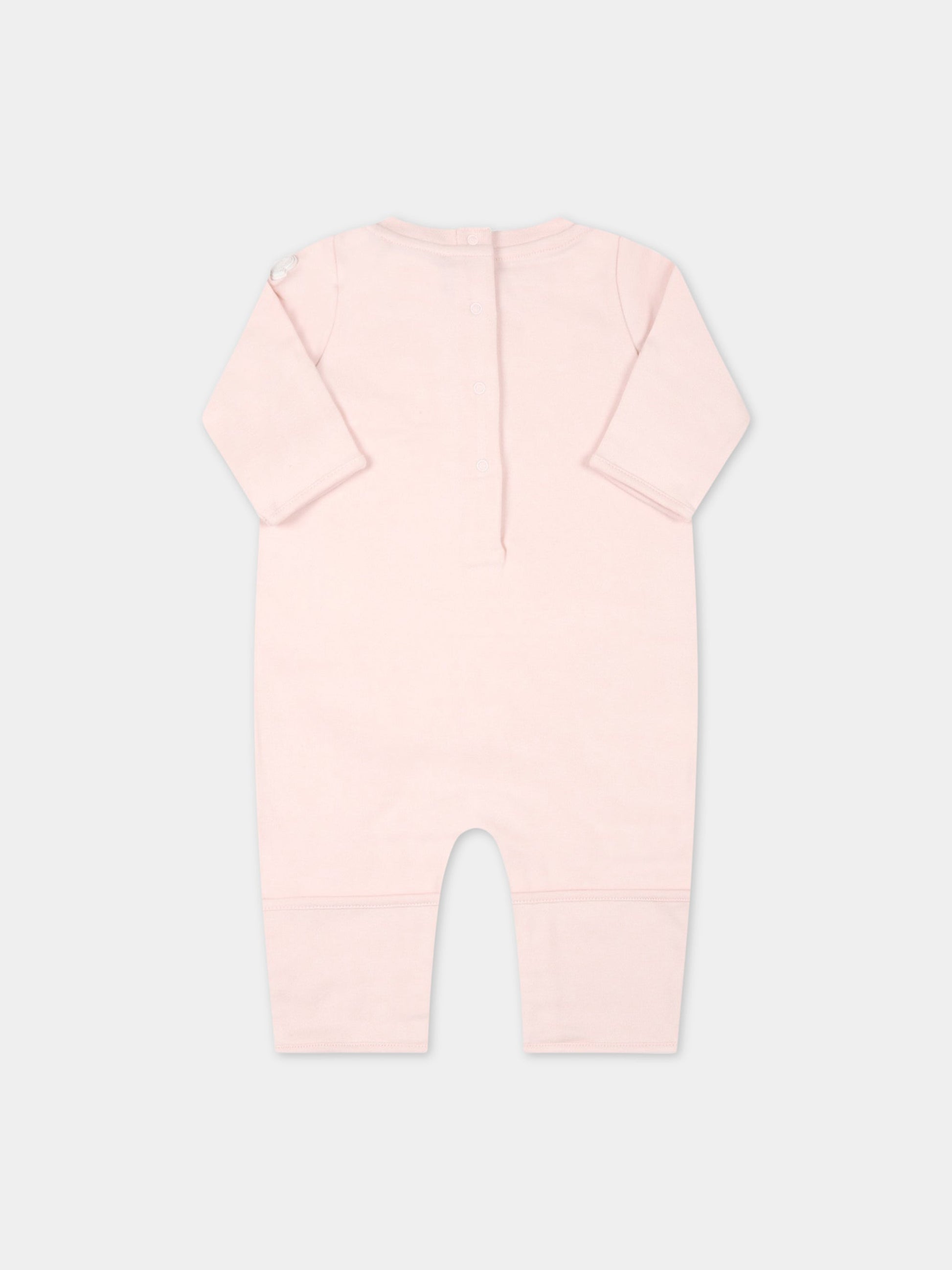 Tutina rosa per neonata con logo rosa ricamato,Moncler Kids,951 8L00005 8392E 529