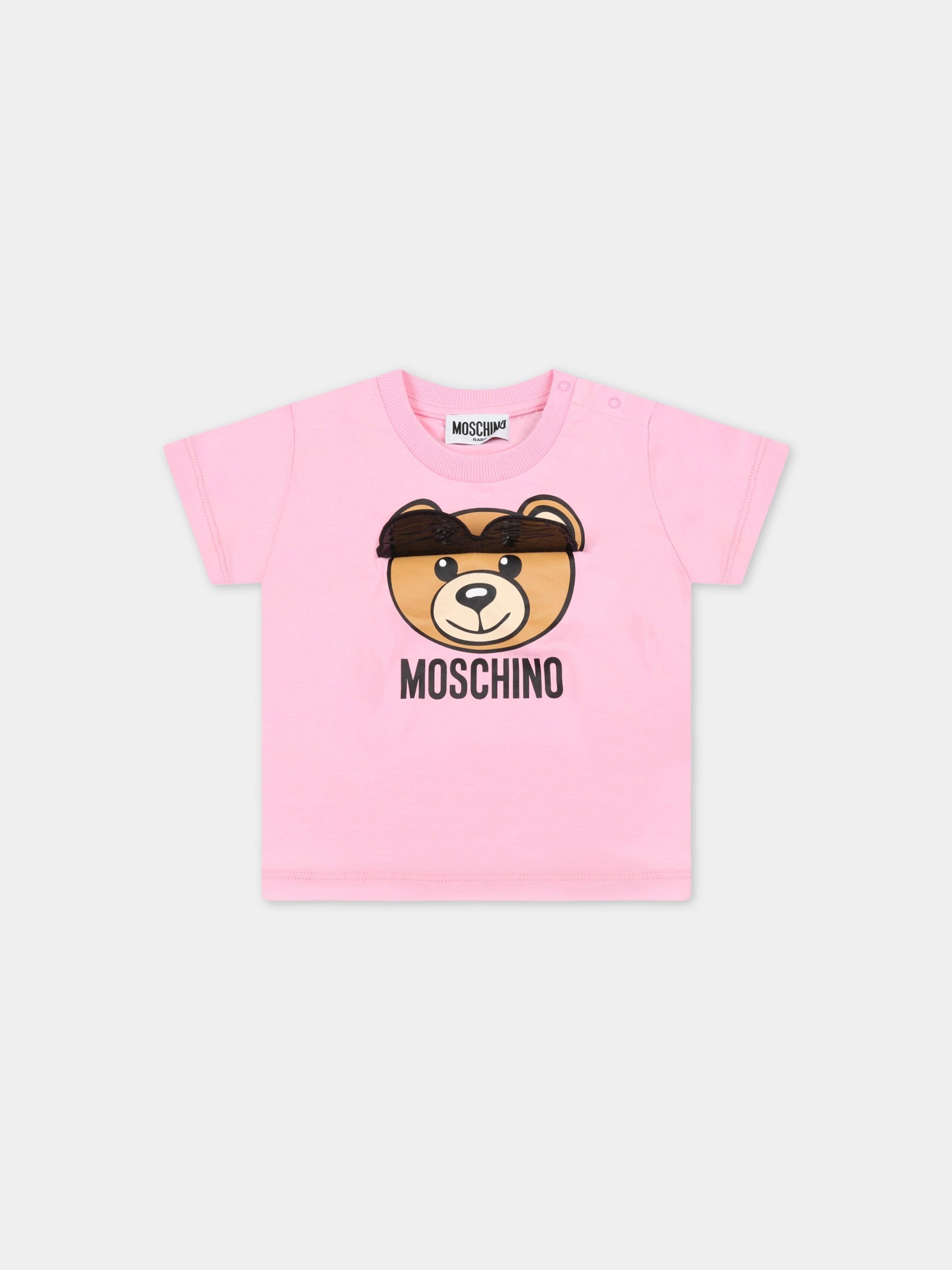 T-shirt rosa per neonata con teddy bear,Moschino Kids,MUM02T LBA10 50206