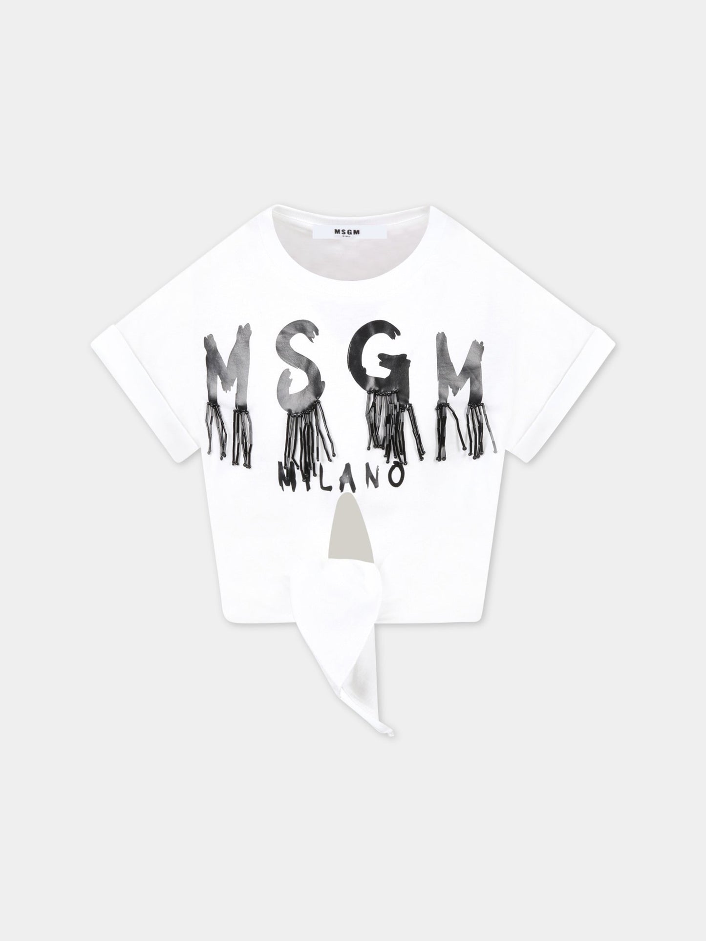 T-shirt bianca per bambina con logo,Msgm Kids,MS028845 001