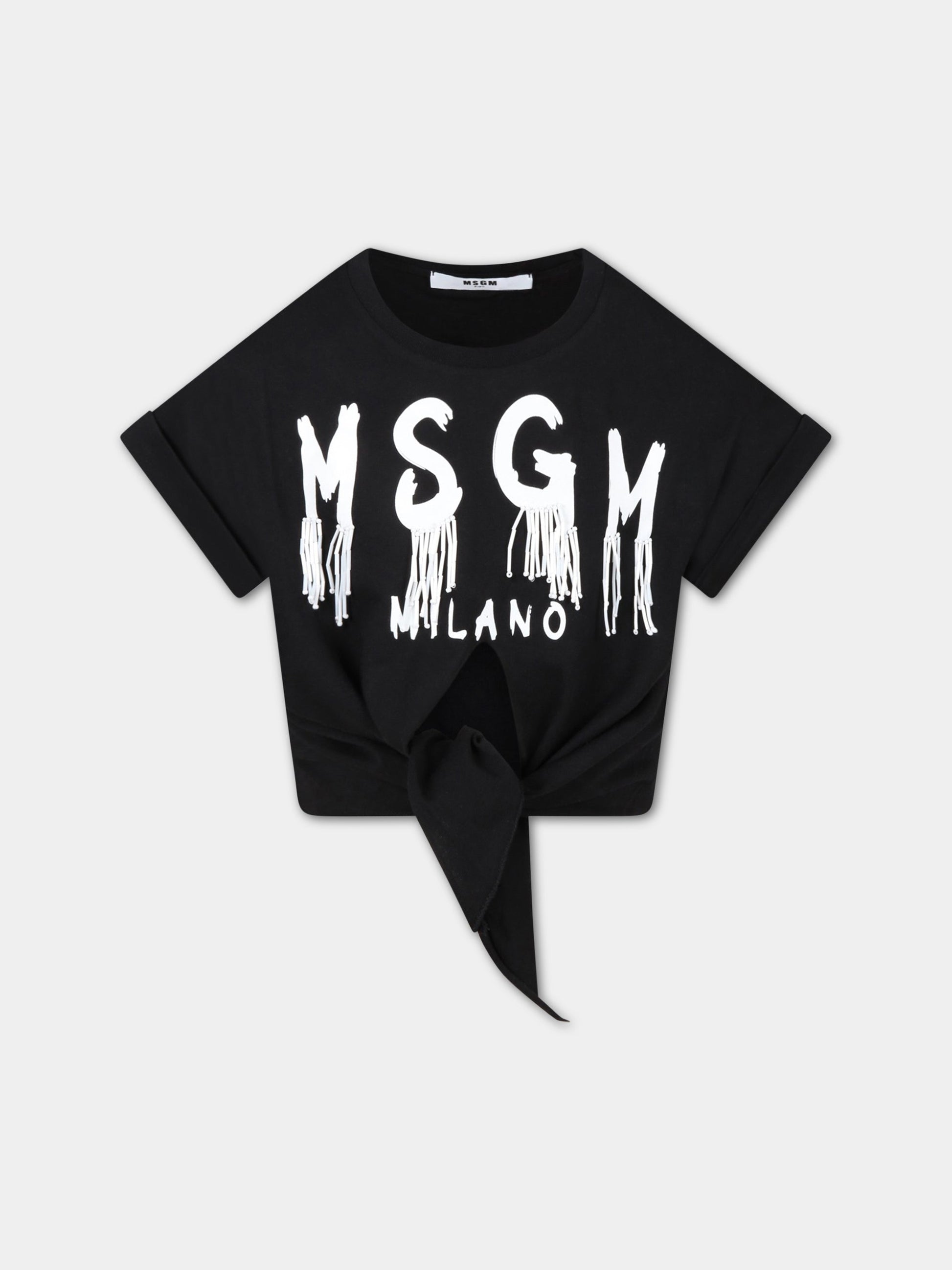 T-shirt nera per bambina con logo,Msgm Kids,MS028845 110