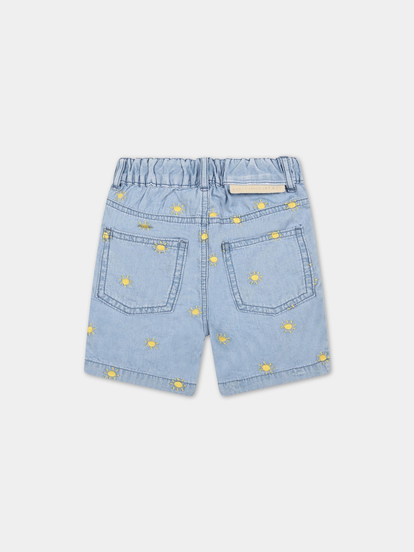 Shorts celesti per neonata con sole giallo,Stella Mccartney Kids,8Q6TN9 Z0213 606