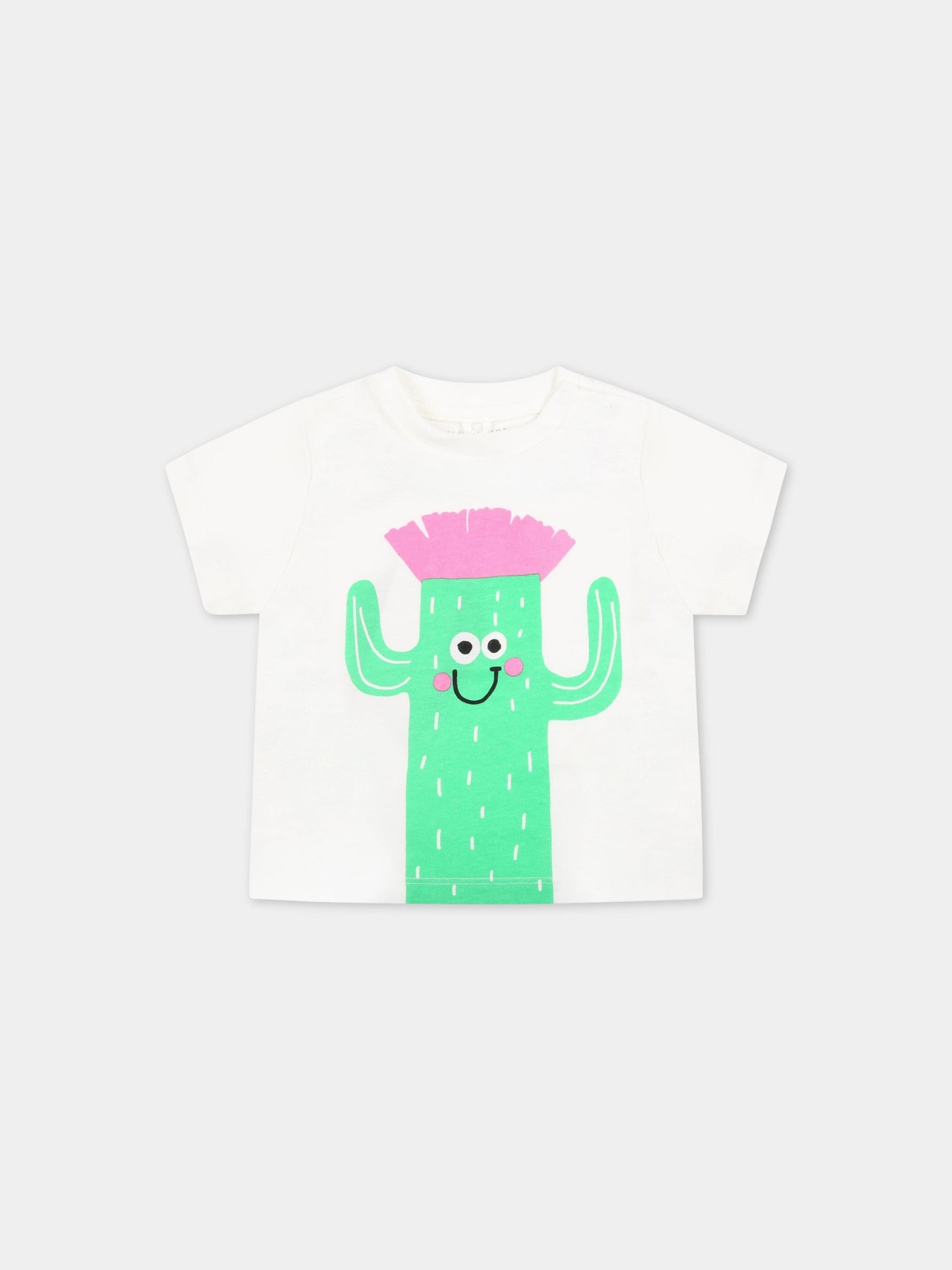 T-shirt bianca per neonati con cactus,Stella Mccartney Kids,8Q8HG1 Z0168 100VE