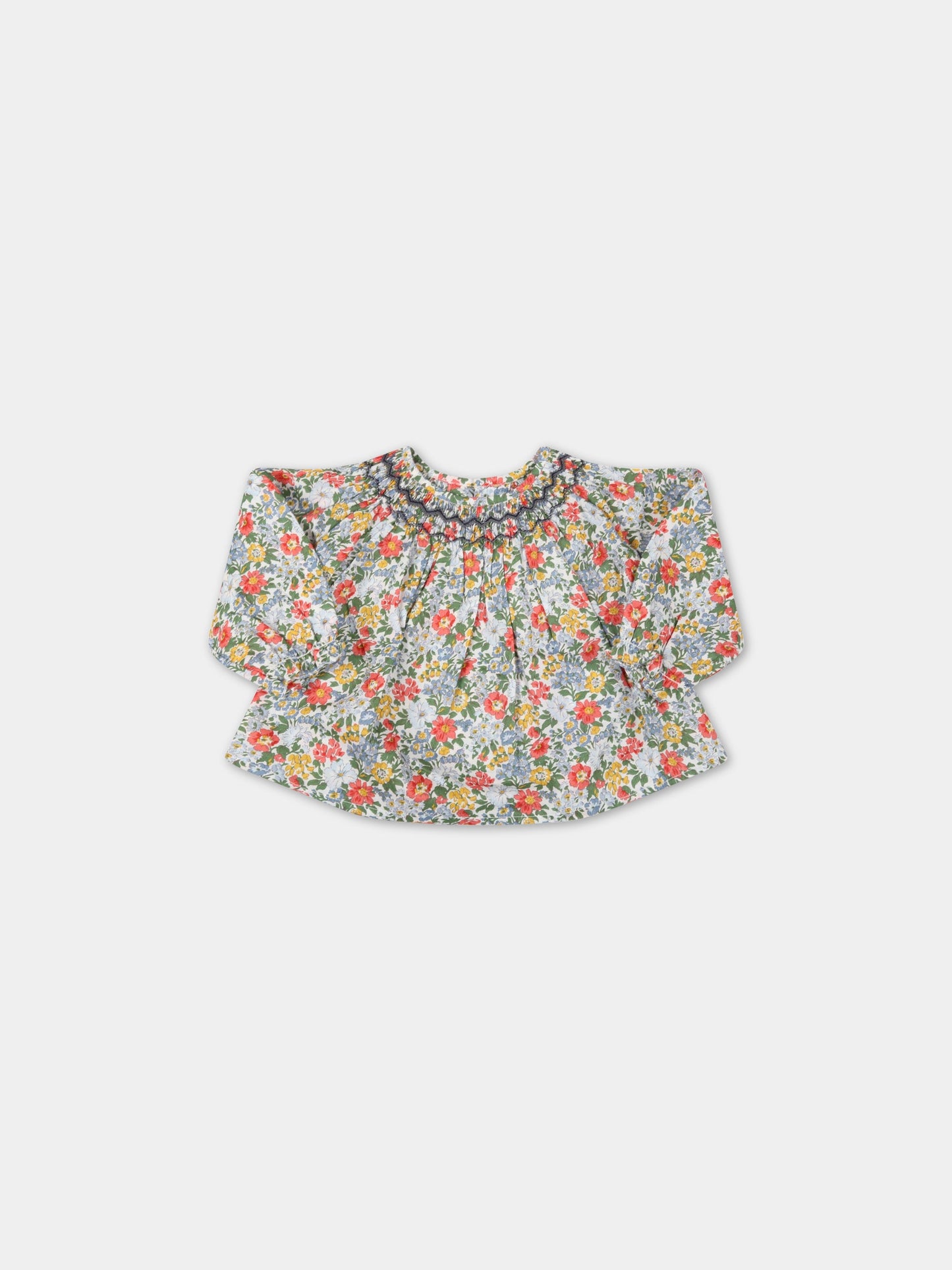 Blusa bianca per neonata con fiori,Bonpoint,S02XBLWO0801 515