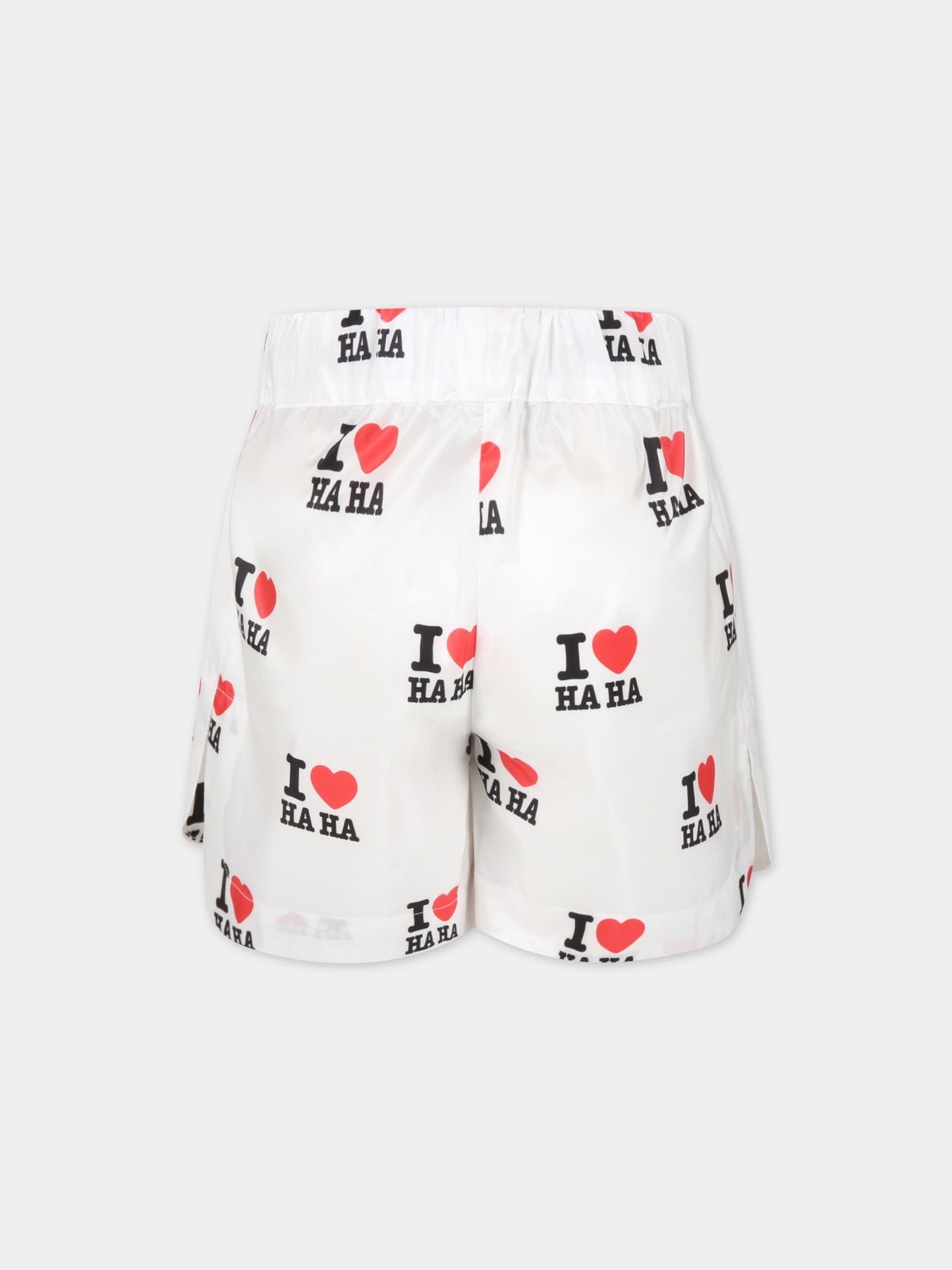 Shorts bianchi per bambina con scritta I love HaHa,Caroline Bosmans,2502-18-04 I LOVE HAHA NATURAL