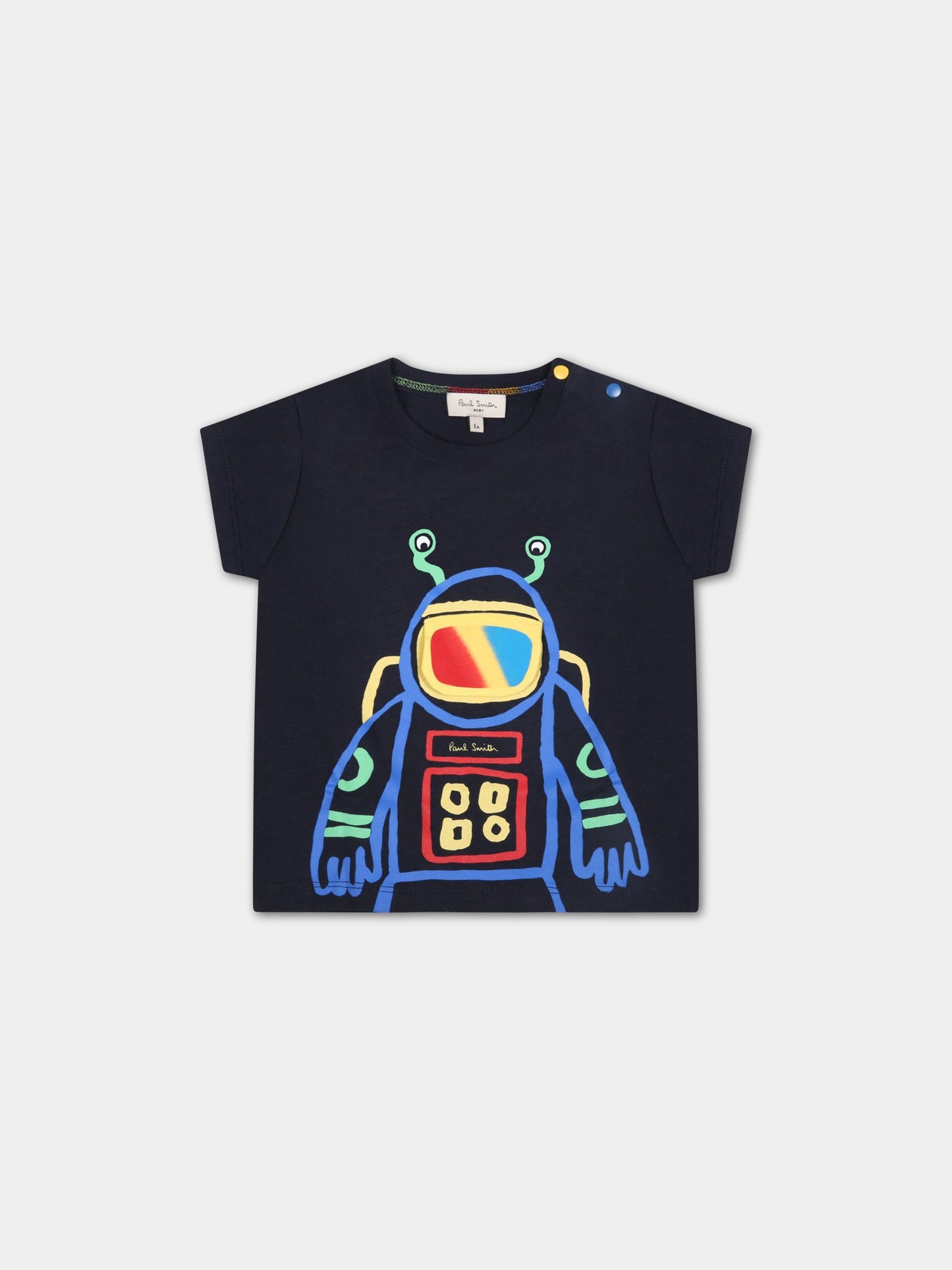 T-shirt blu per neonato con robot e logo,Paul Smith Junior,P05035 83D