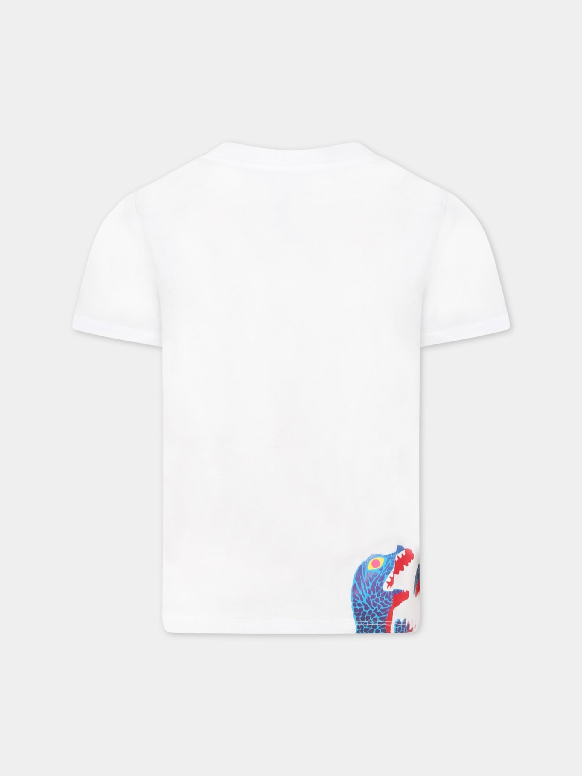 T-shirt bianca per bambino con dinosauro,Paul Smith Junior,P25106 10P