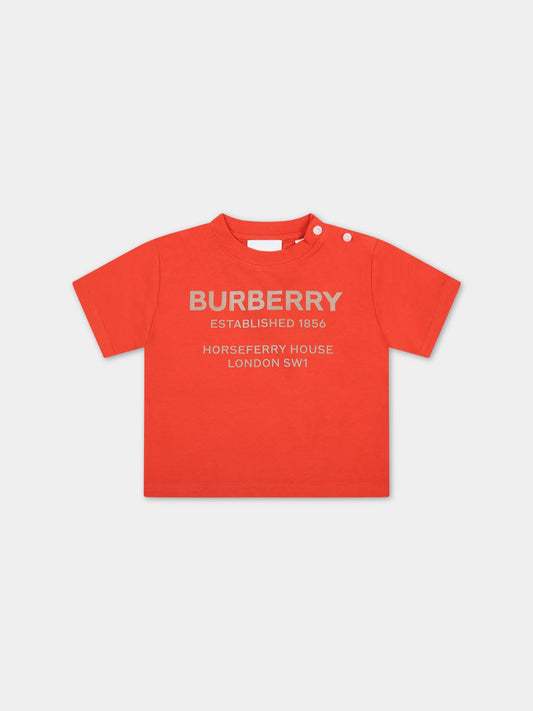 T-shirt rossa per neonato con logo,Burberry Kids,8051428