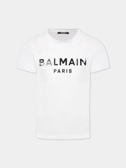 T-shirt bianca per bambini con logo,Balmain Kids,6R8O11 Z0057 100NE