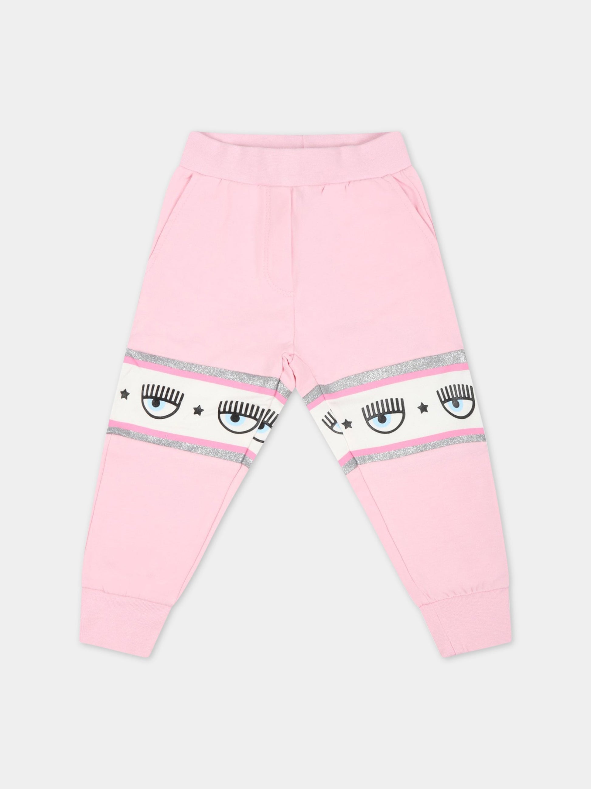 Pantaloni rosa da tuta per neonata con iconici eyes flirting,Chiara Ferragni Collection,530400 0010 0090