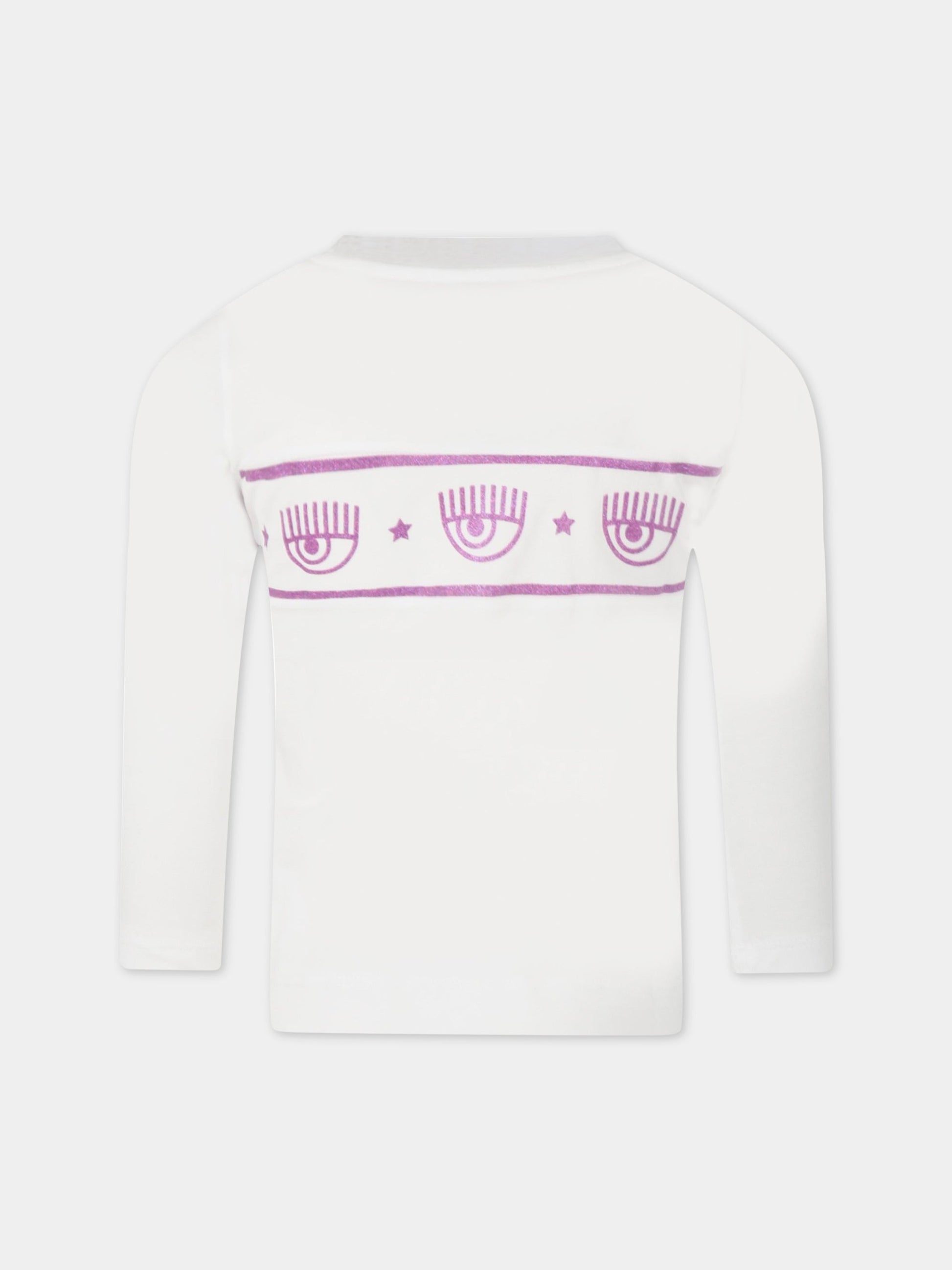 T-shirt bianca per bambina con iconici occhiolini viola,Chiara Ferragni Collection,510623 0205 0001