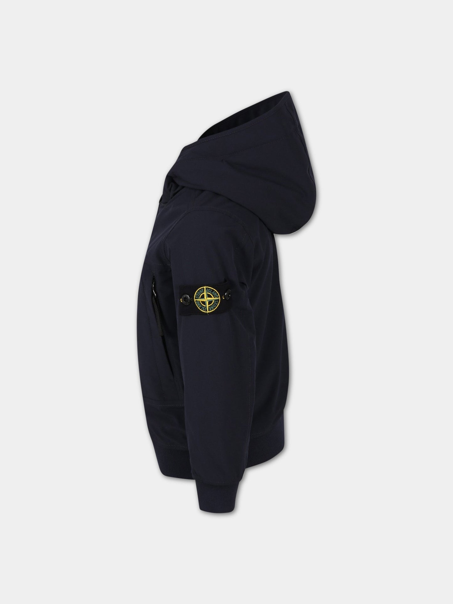 Giacca blu a vento per bambino con iconico patch,Stone Island Junior,771640131 V0020