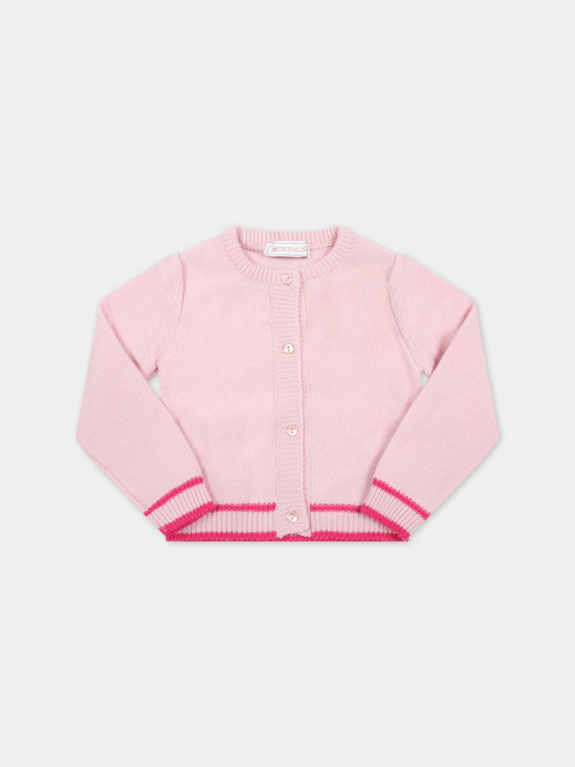 Cardigan rosa per neonata con logo,Monnalisa,370800 0063 091C