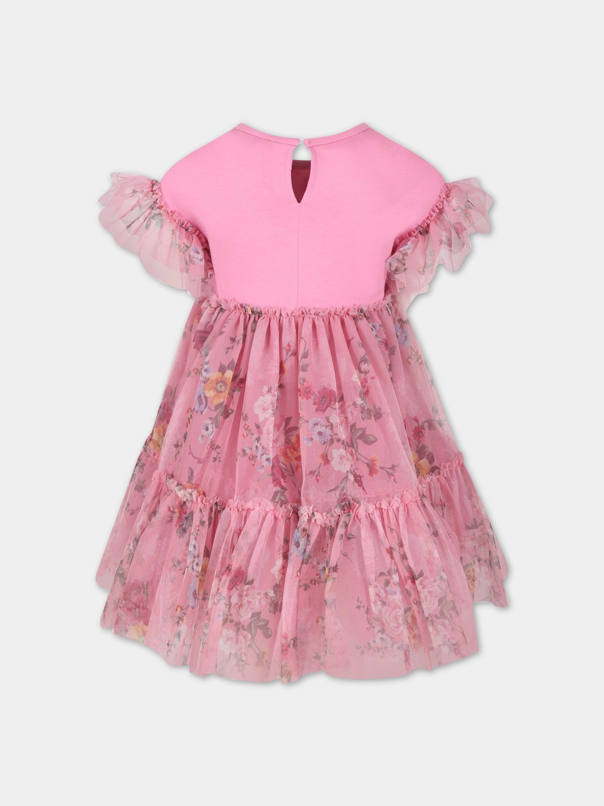 Vestito rosa per bambina con fiori,Monnalisa,110903 0623 0094