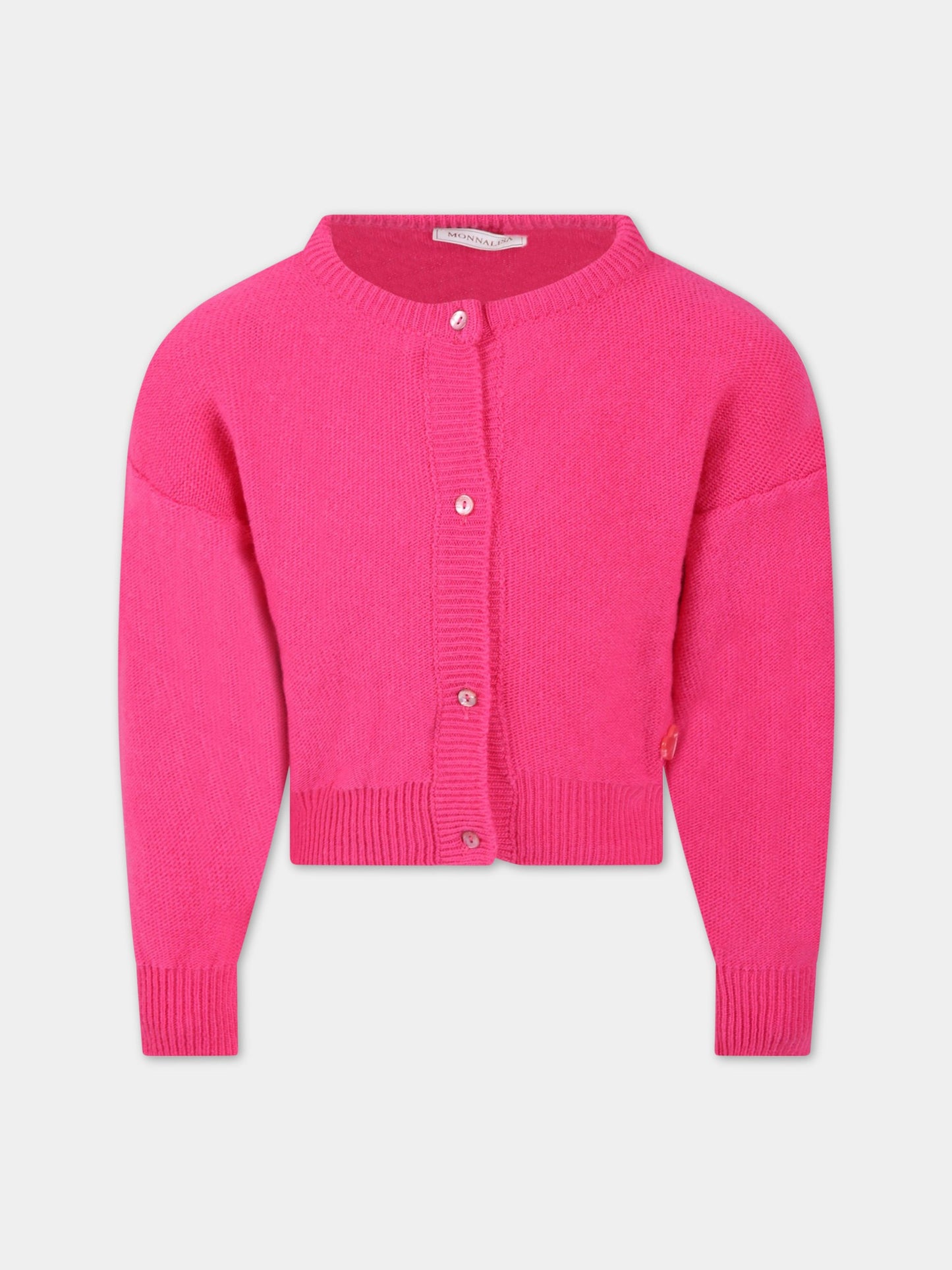 Cardigan fucsia per bambina con logo,Monnalisa,170801 0063 0094