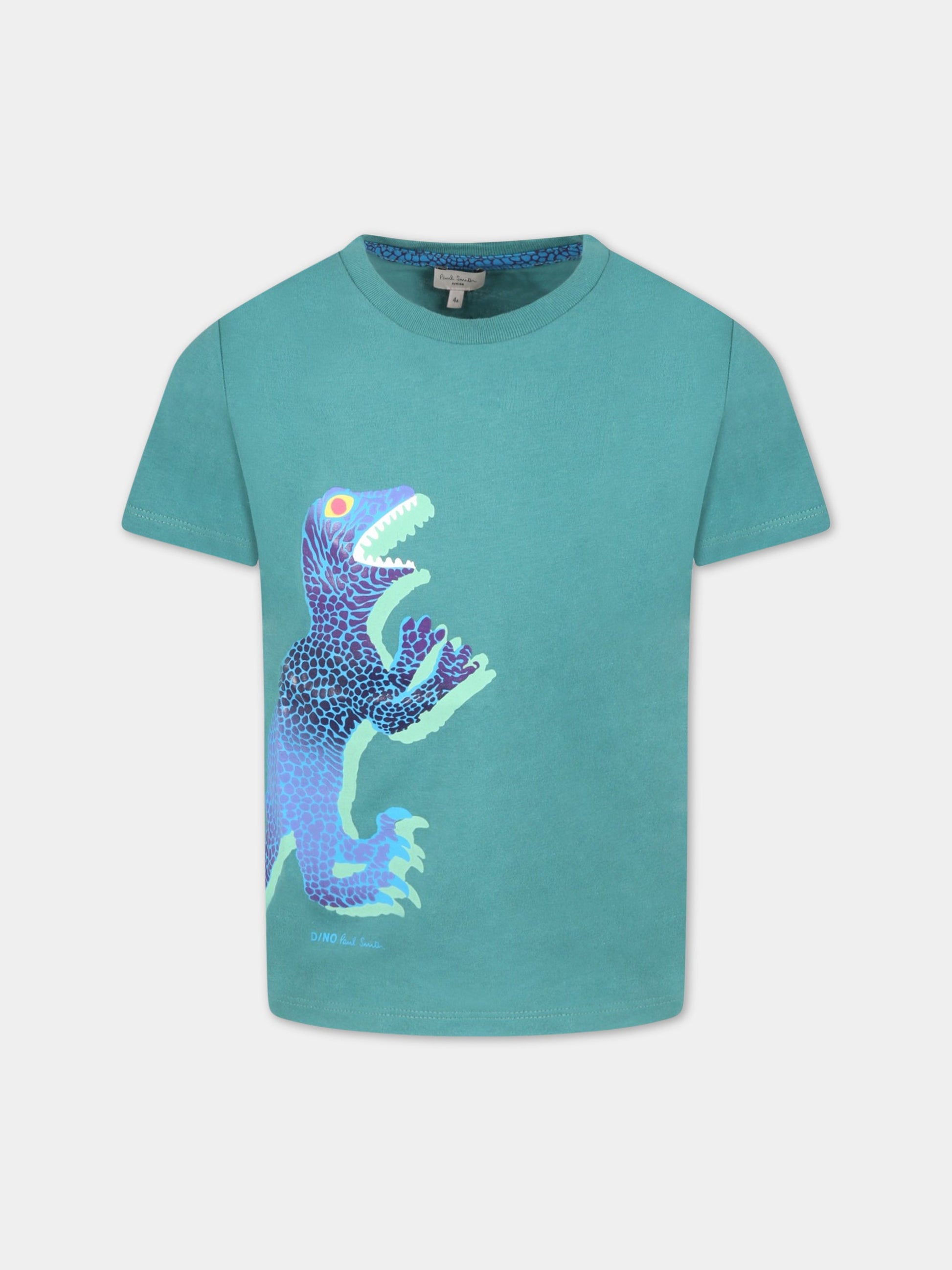 T-shirt verde per bambino con dinosauro,Paul Smith Junior,P25106 663