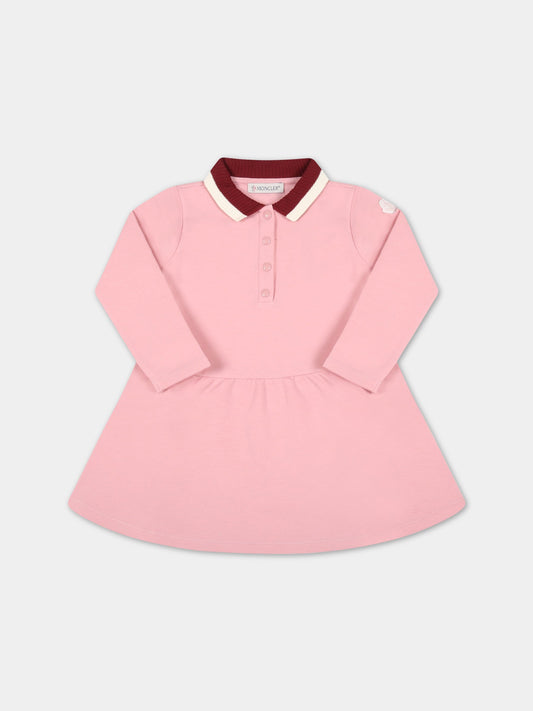 Vestito rosa per neonata con patch logato,Moncler Kids,951 8I00006 809EH 523