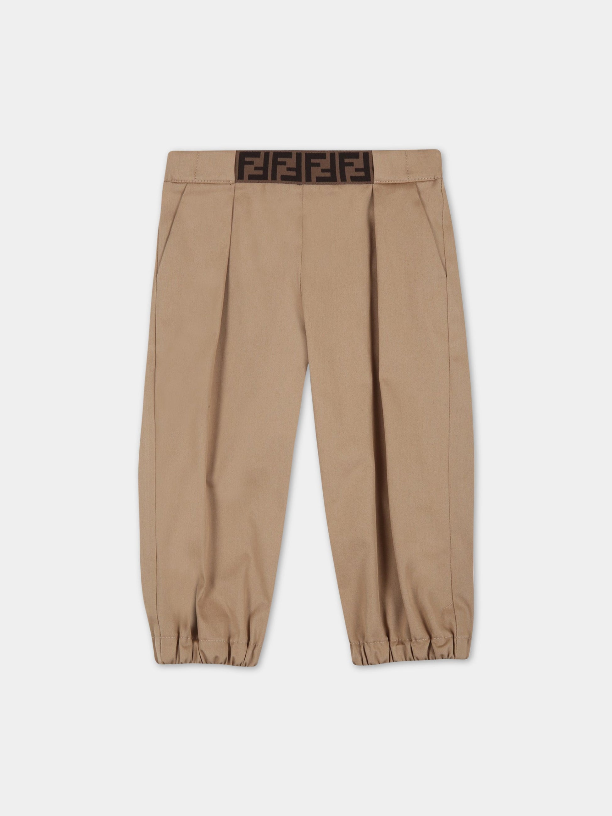 Pantalone beige per neonato con doppia FF,Fendi Kids,BUF051 ADEH F1F4G