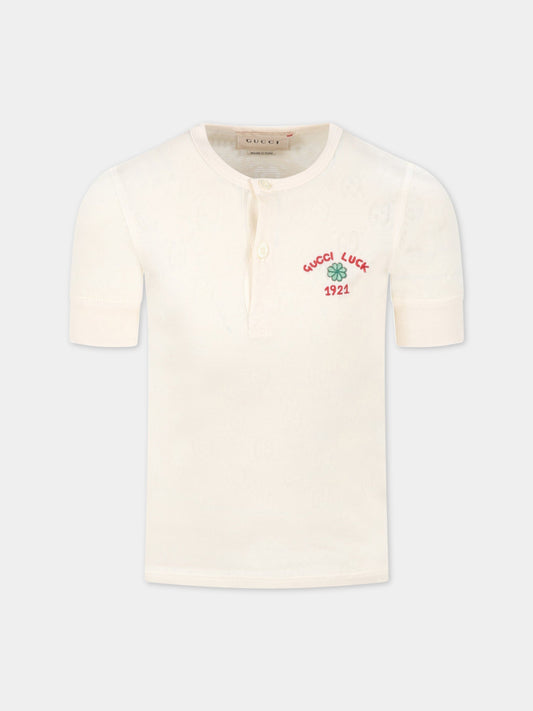 T-shirt avorio per bambini con motivo GG,Gucci Kids,692503 XJEIF 9692