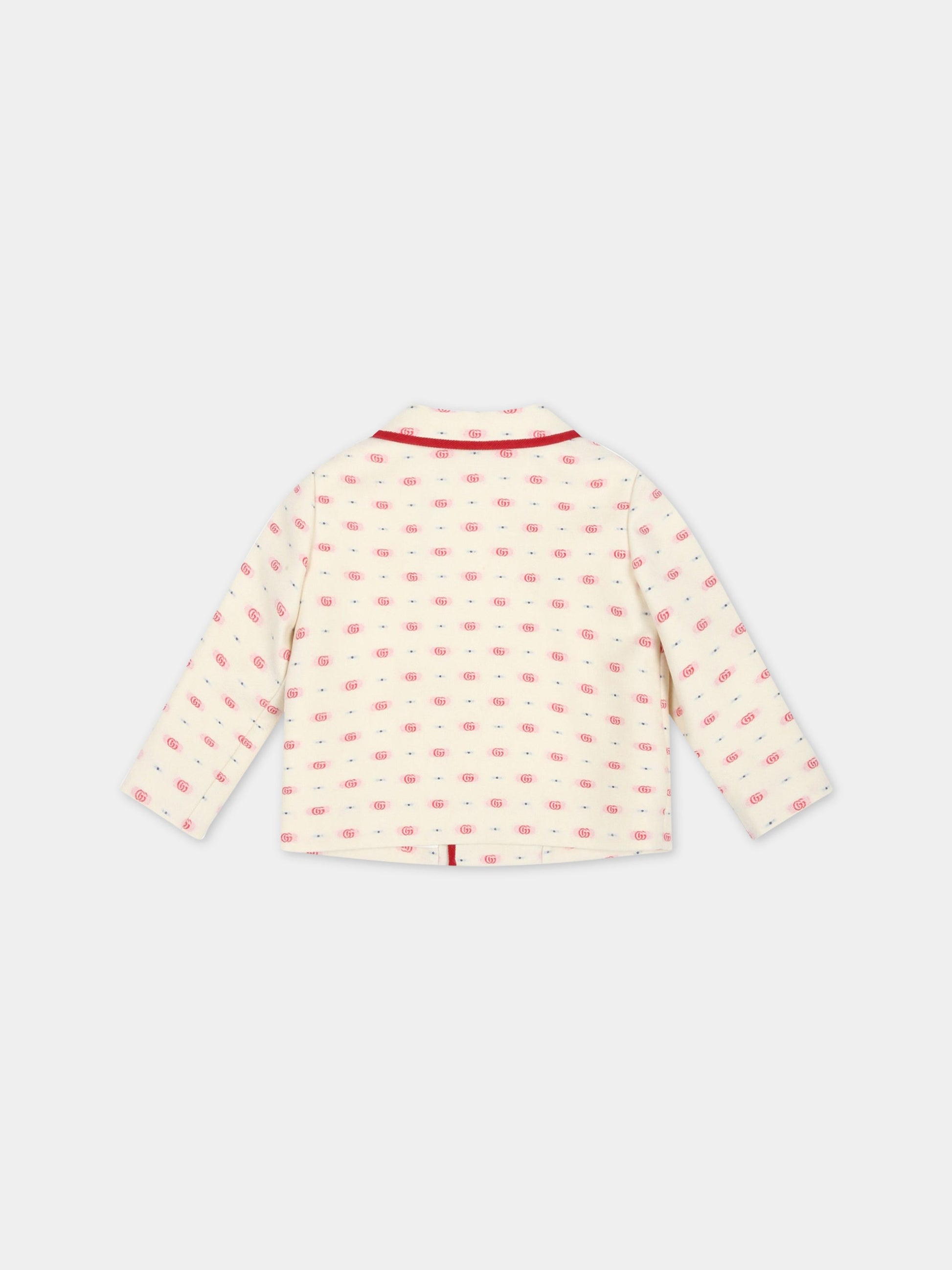 Giacca avorio per neonato con doppia G rossa,Gucci Kids,701728 XWATB 9120