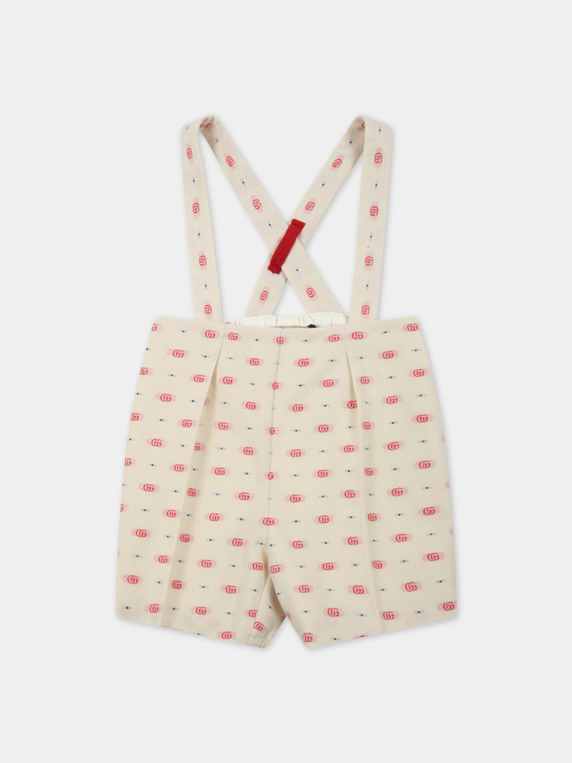 Bermuda avorio per neonato con GG rosse,Gucci Kids,701729 XWATB 9120