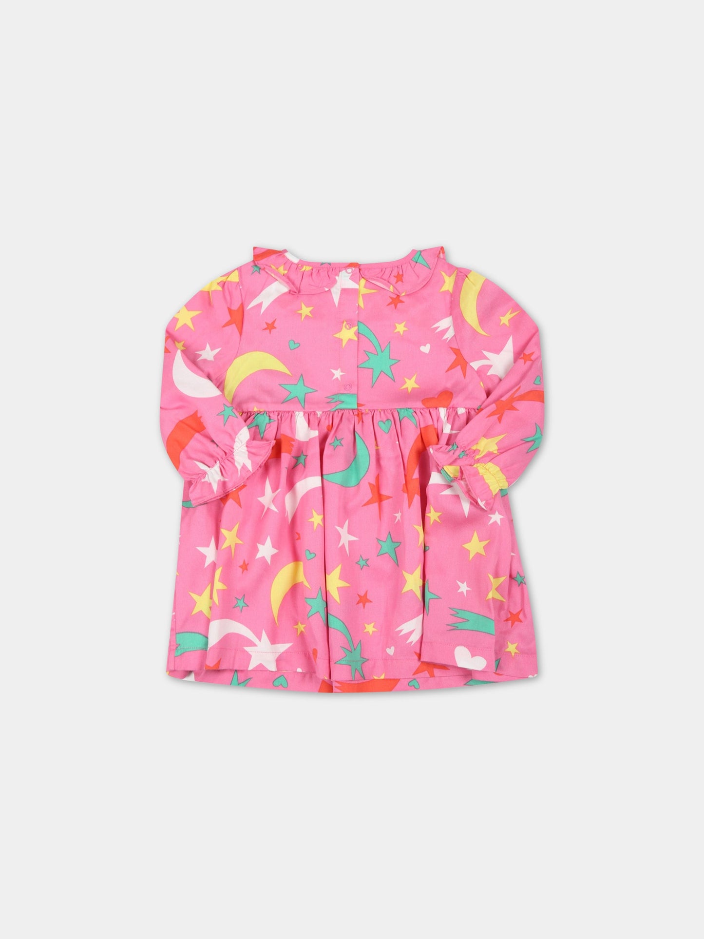 Vestito fucsia per neonata con stelle colorate,Stella Mccartney Kids,8R1150 Z0482 511MC